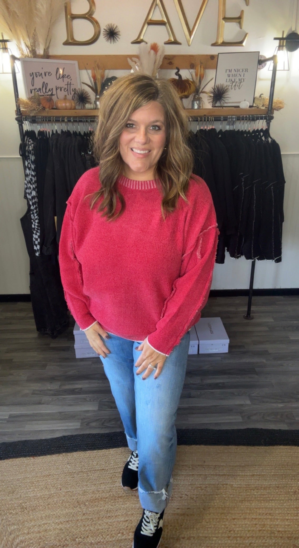 Raw Seam Round Neck Sweater