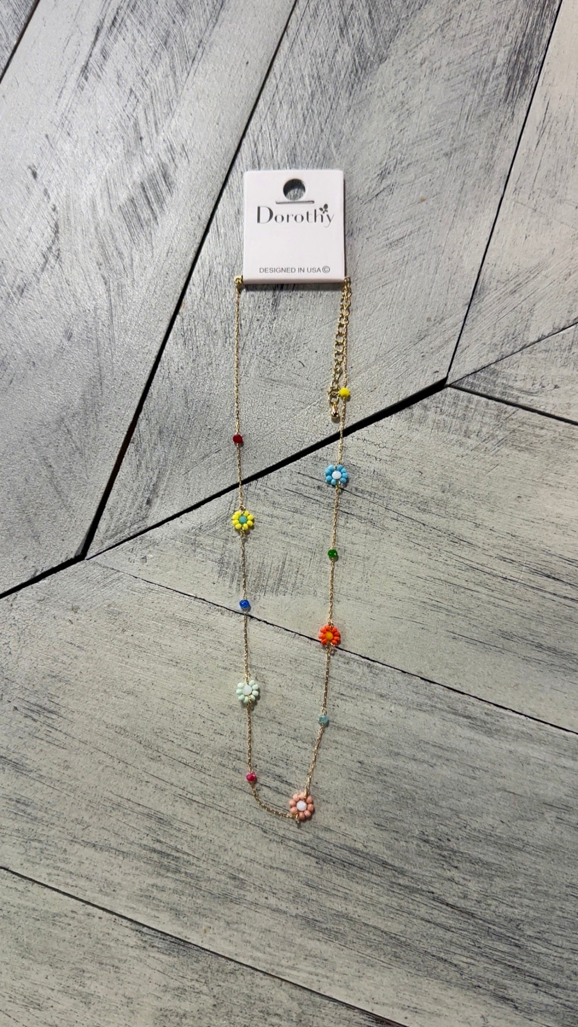 Dainty Colorful 5 Daisy & Crystal Bead Necklace