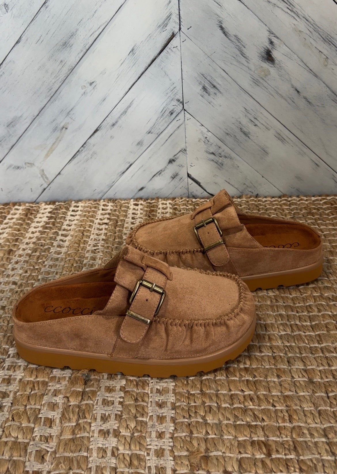 Taupe Ruffle Slip-On Moccasin Clog