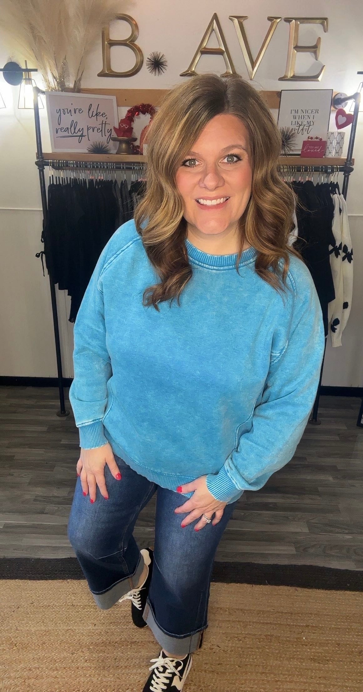 Acid Wash Side Rib Fleece Sweatshirt