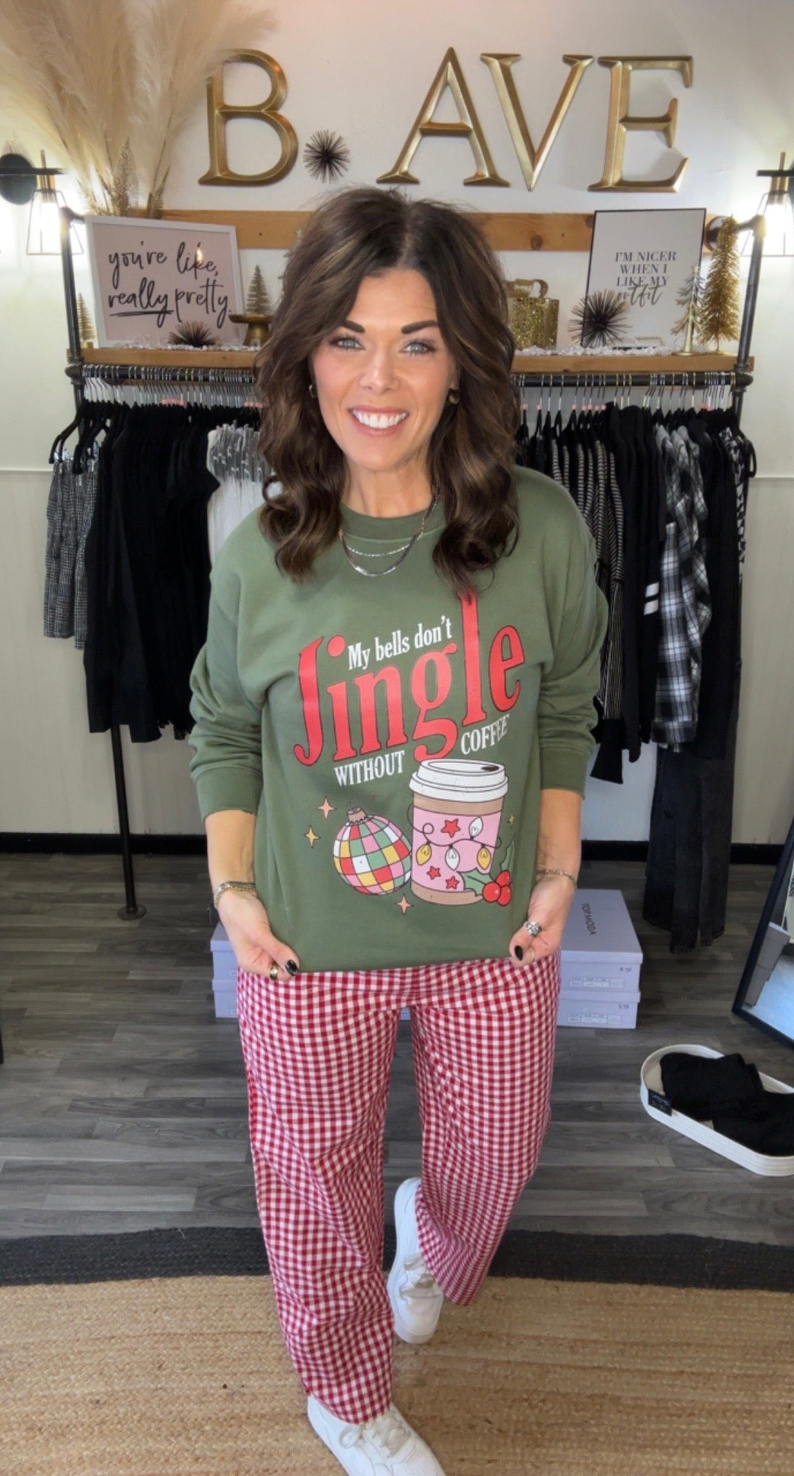 Olive Green My Bells Don't Jingle Graphic Sweatshirt