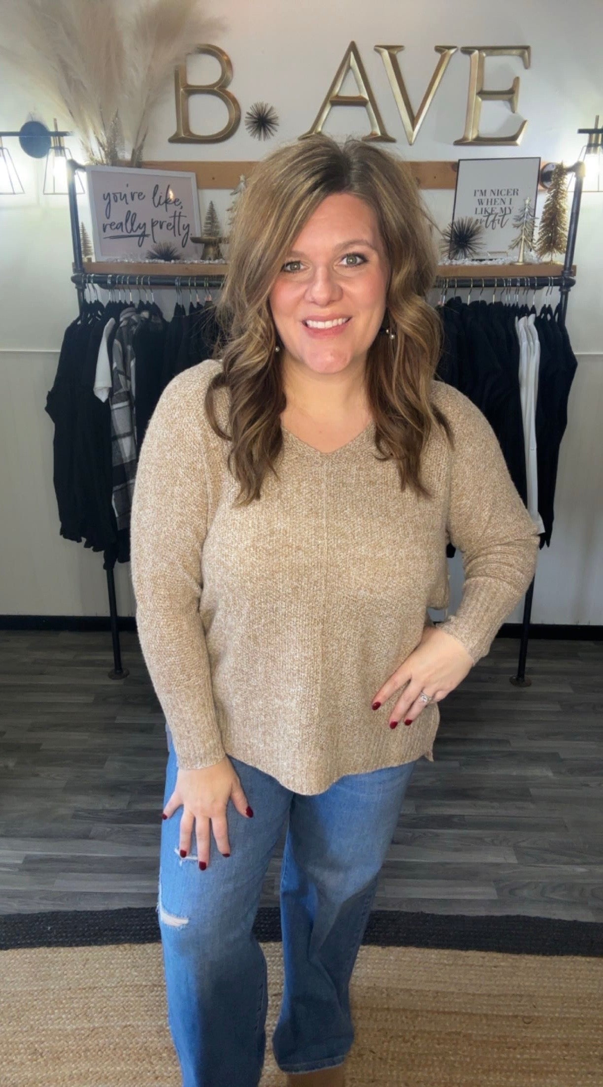 Taupe Lightweight V-Neck Sweater