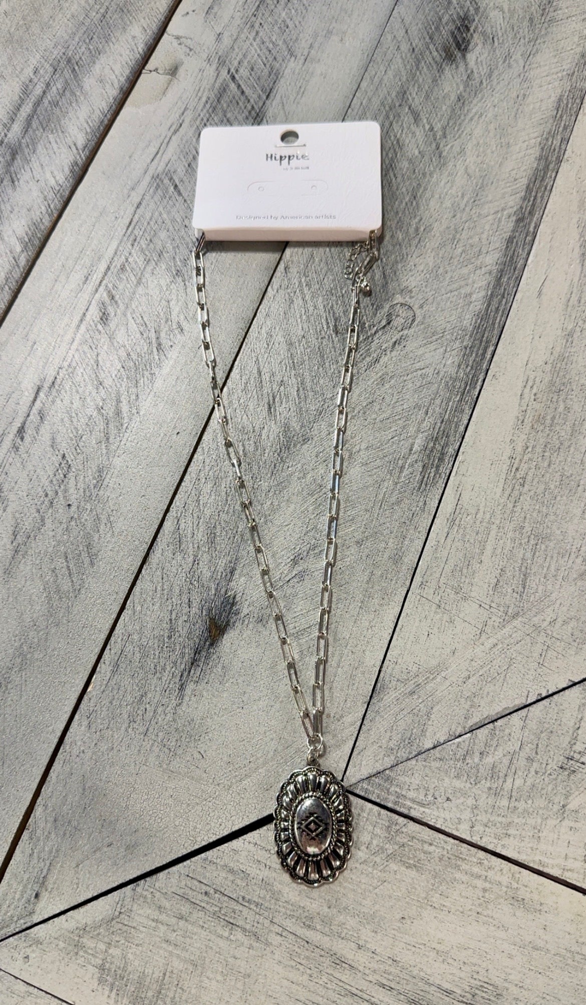 Silver Aztec Concho Pendant Necklace