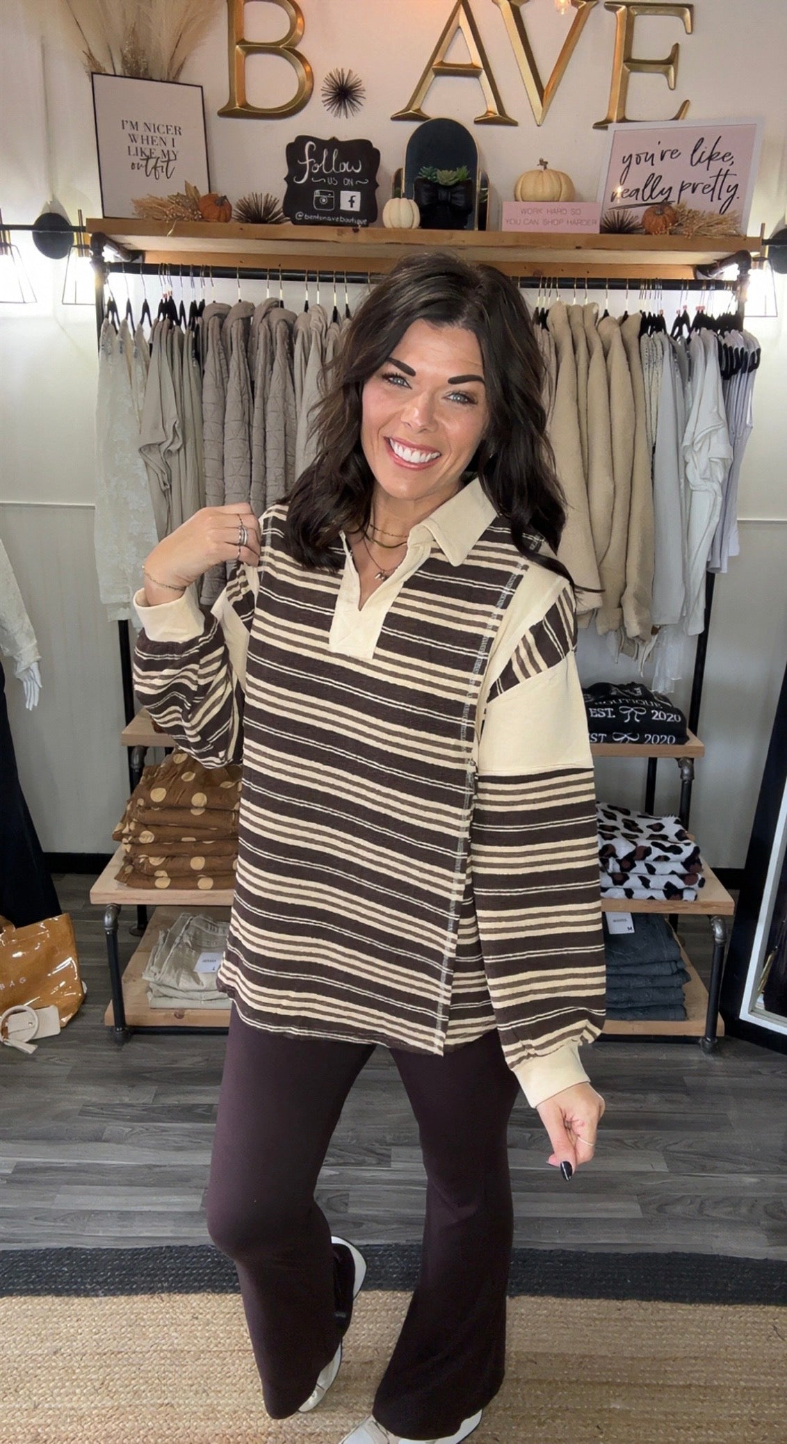 Mocha Mix Vintage Stripe Rugby Pullover