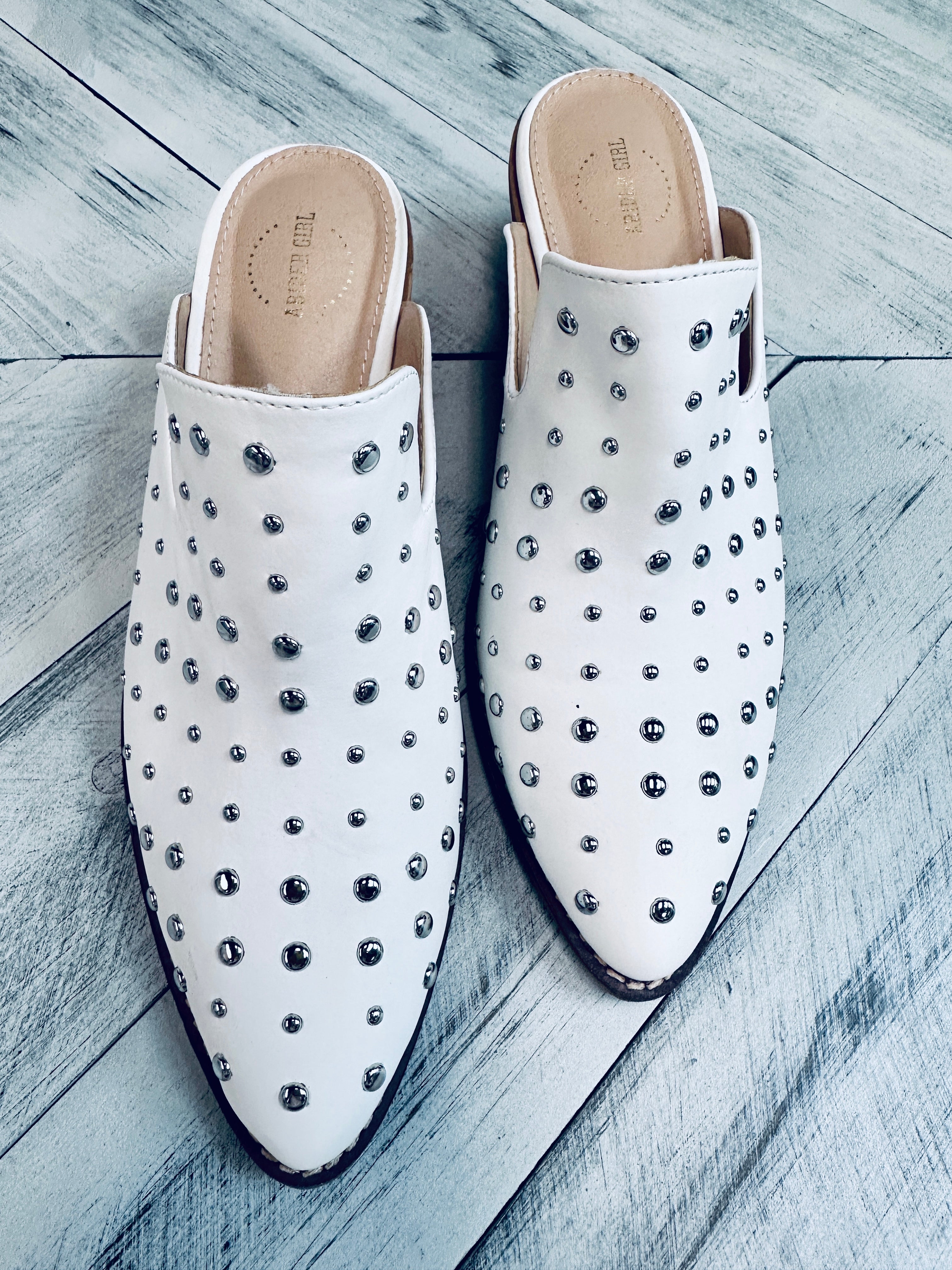 White Studded Mules