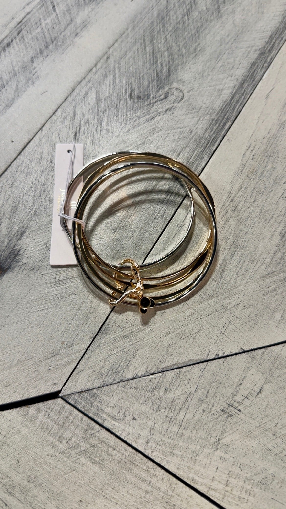 Gold & Silver Heart Linked Multi Bangle Bracelet Set