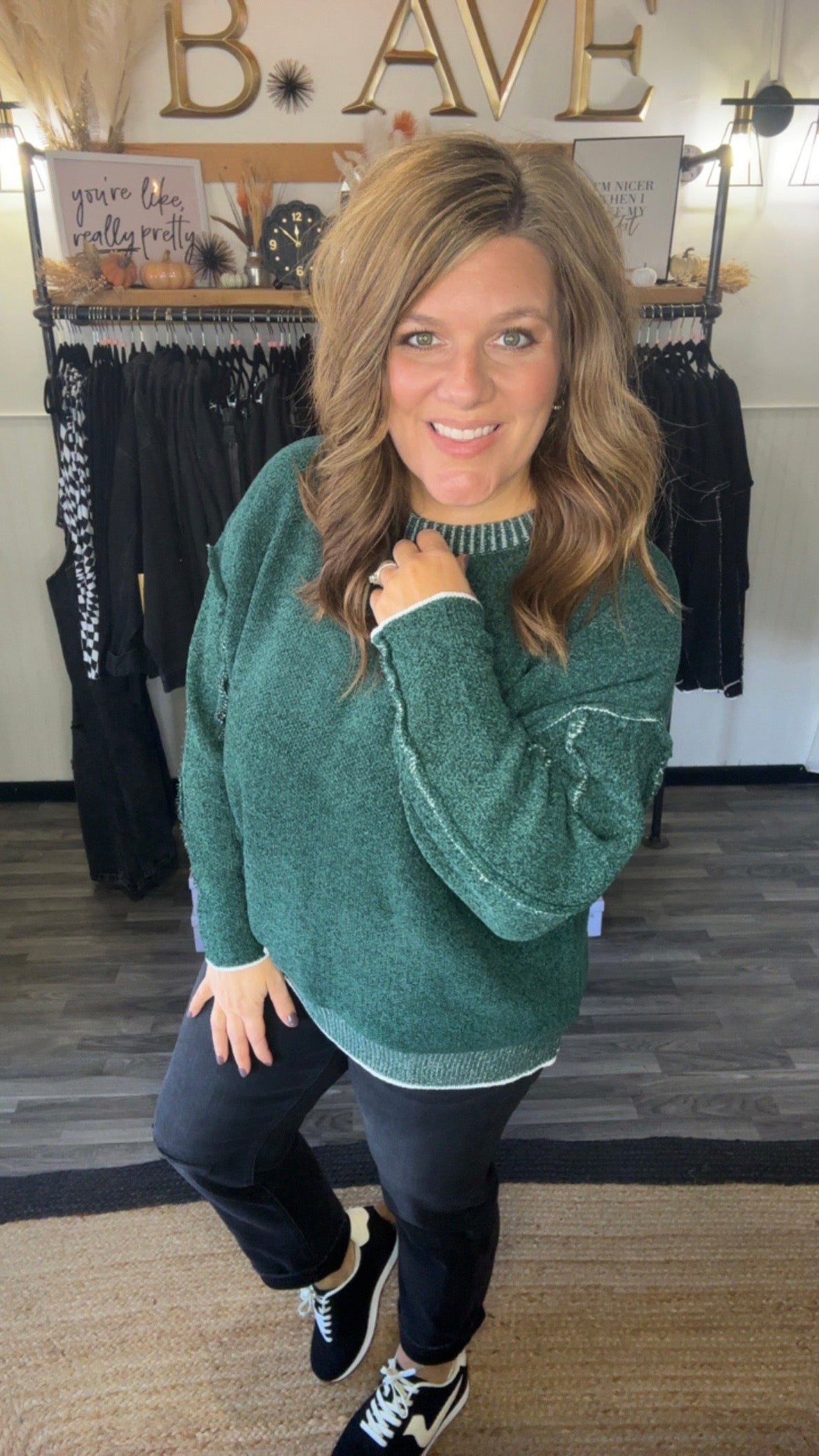 Raw Seam Round Neck Sweater