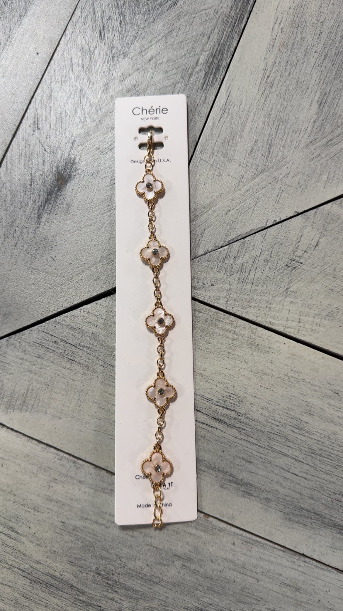 Gold & White Iridescent Clover Bracelet