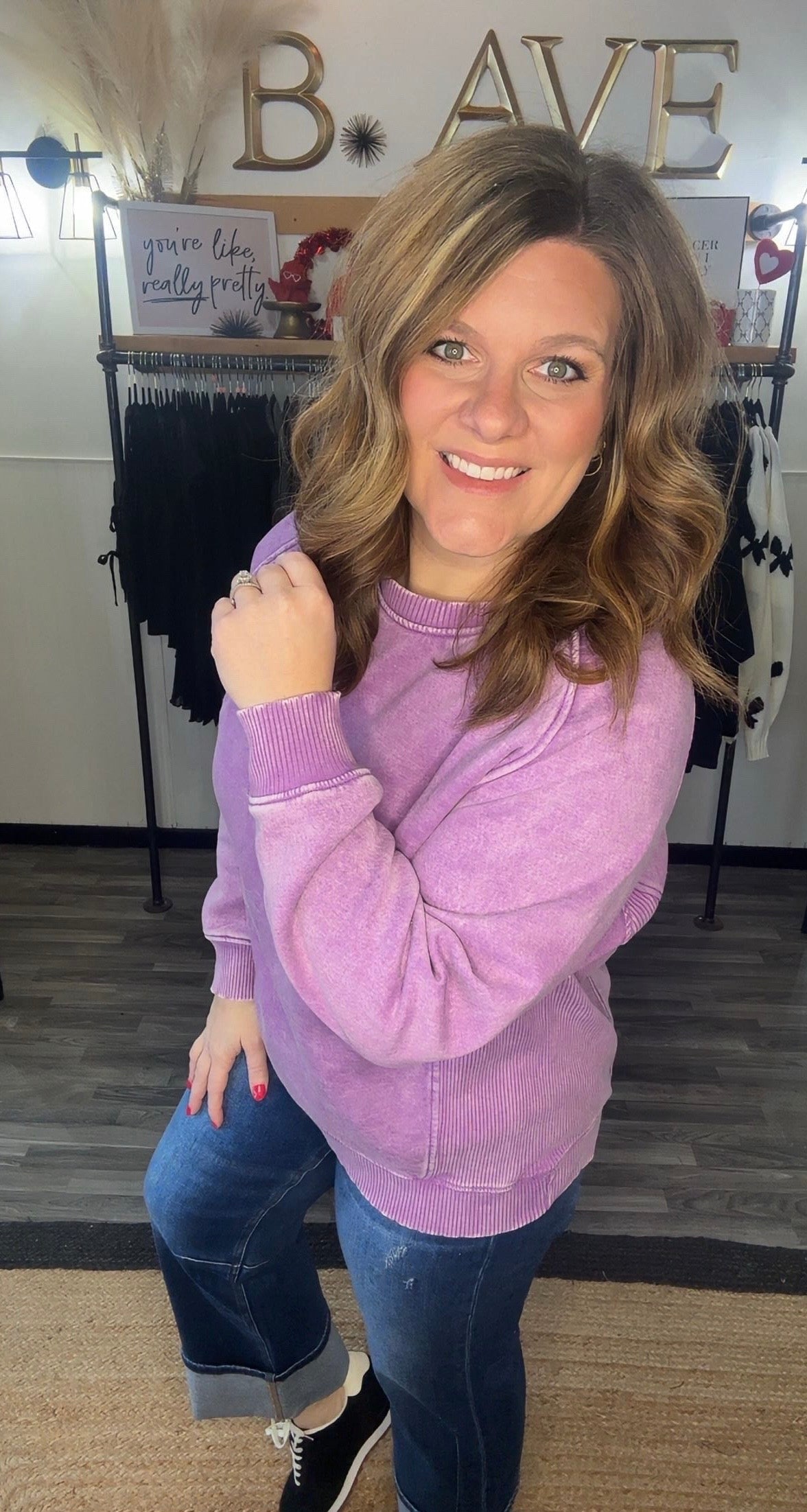 Acid Wash Side Rib Fleece Sweatshirt