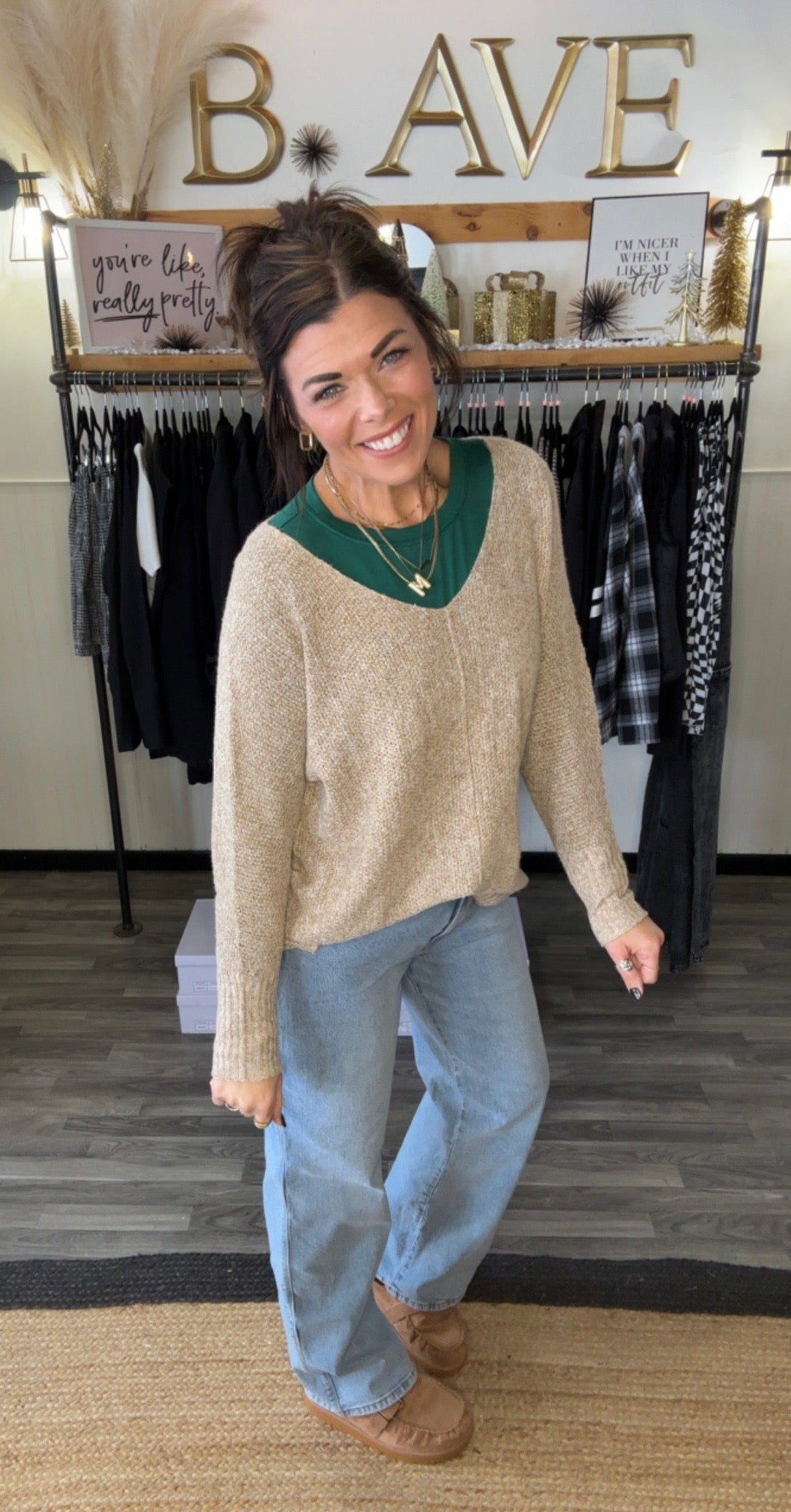 Taupe Lightweight V-Neck Sweater