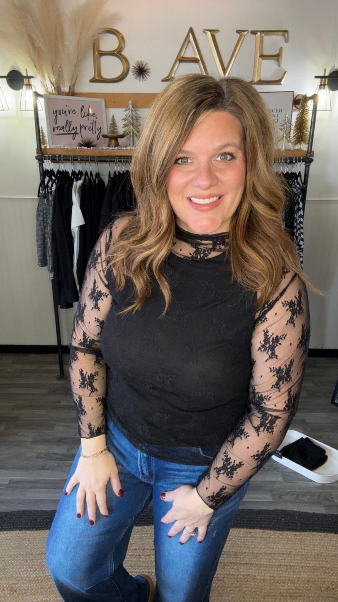 Black Lace Long Sleeve Layering Top