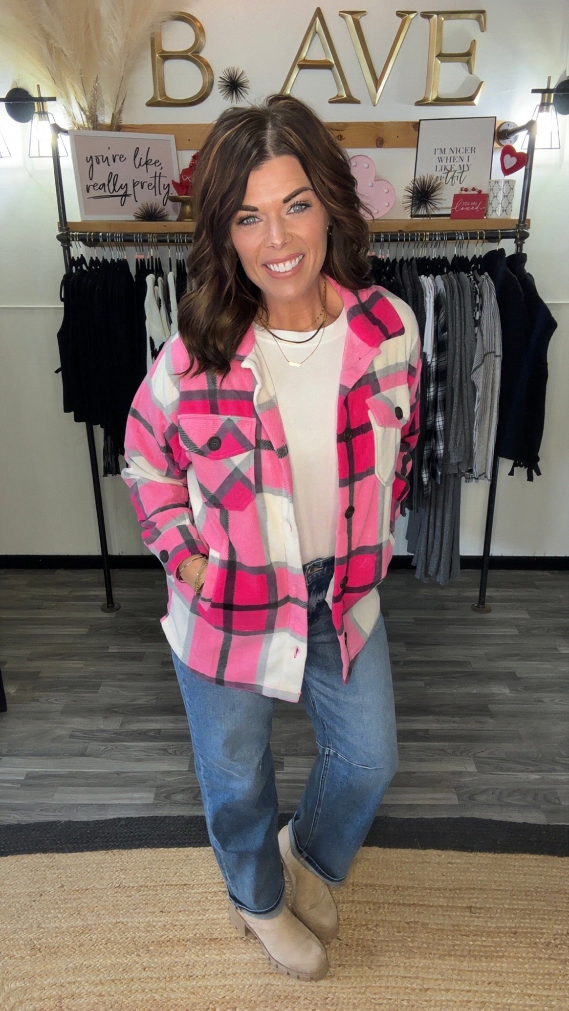 Hot Pink Plaid Fleece Shacket