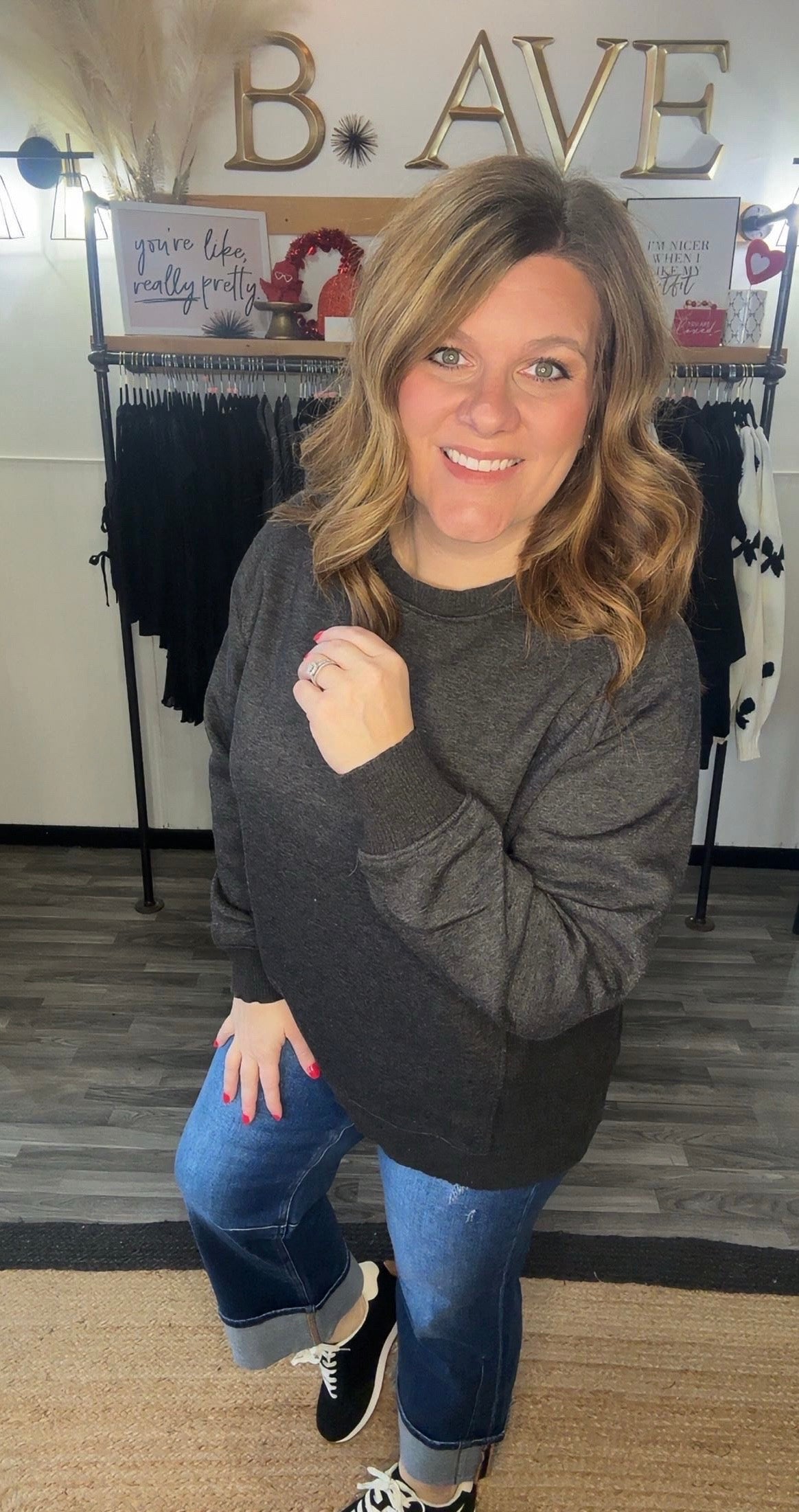 Acid Wash Side Rib Fleece Sweatshirt