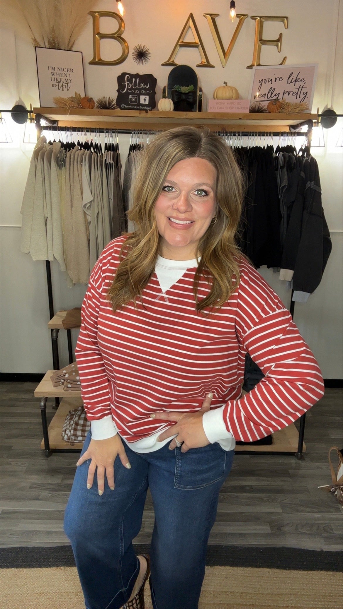 Striped Rib Banded Pullover