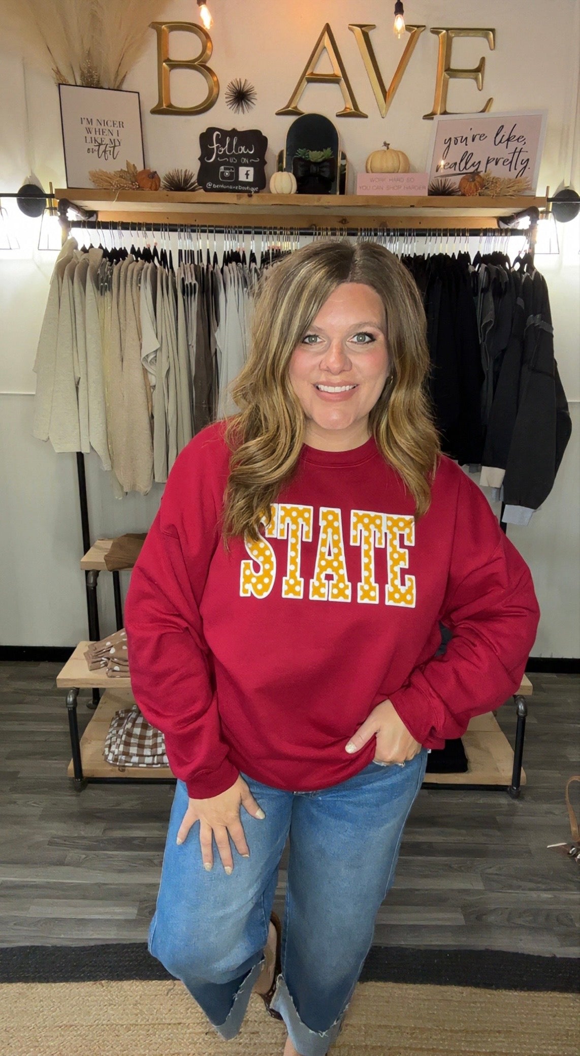 IOWA/STATE Puff Polka Dot Crewneck