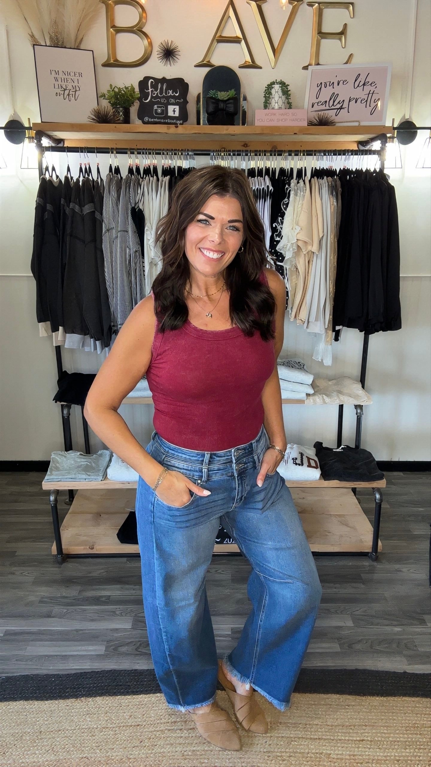 Risen Double Button Slouchy Barrel Leg Jeans