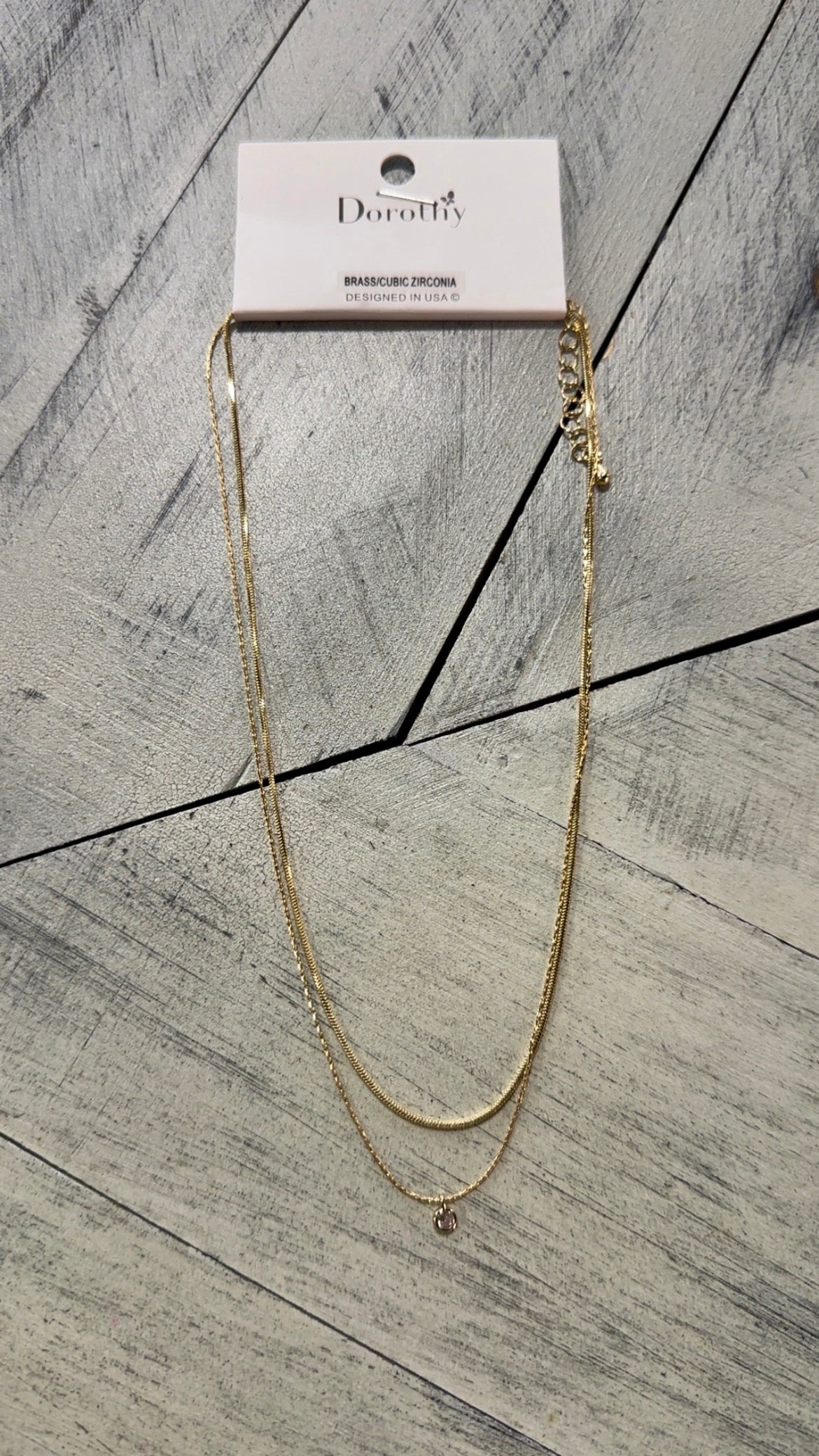 Dainty Gold 2 Layer Cubic Zirconia Pendant Necklace
