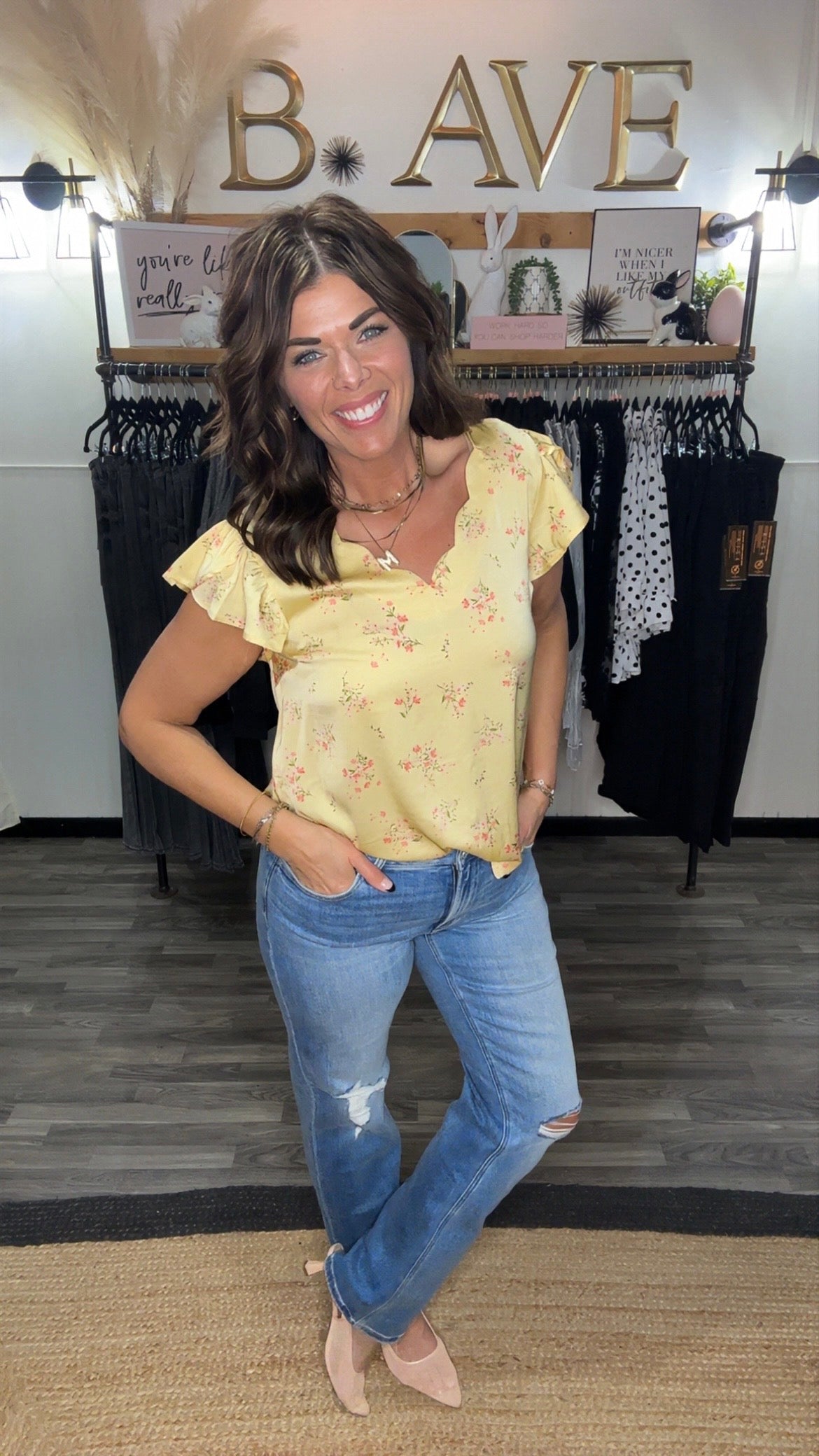 Floral Scallop Neck Satin Blouse