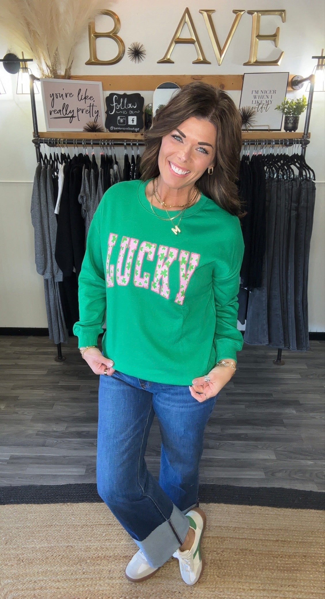 Bright Green Lucky Graphic Sweatshirt