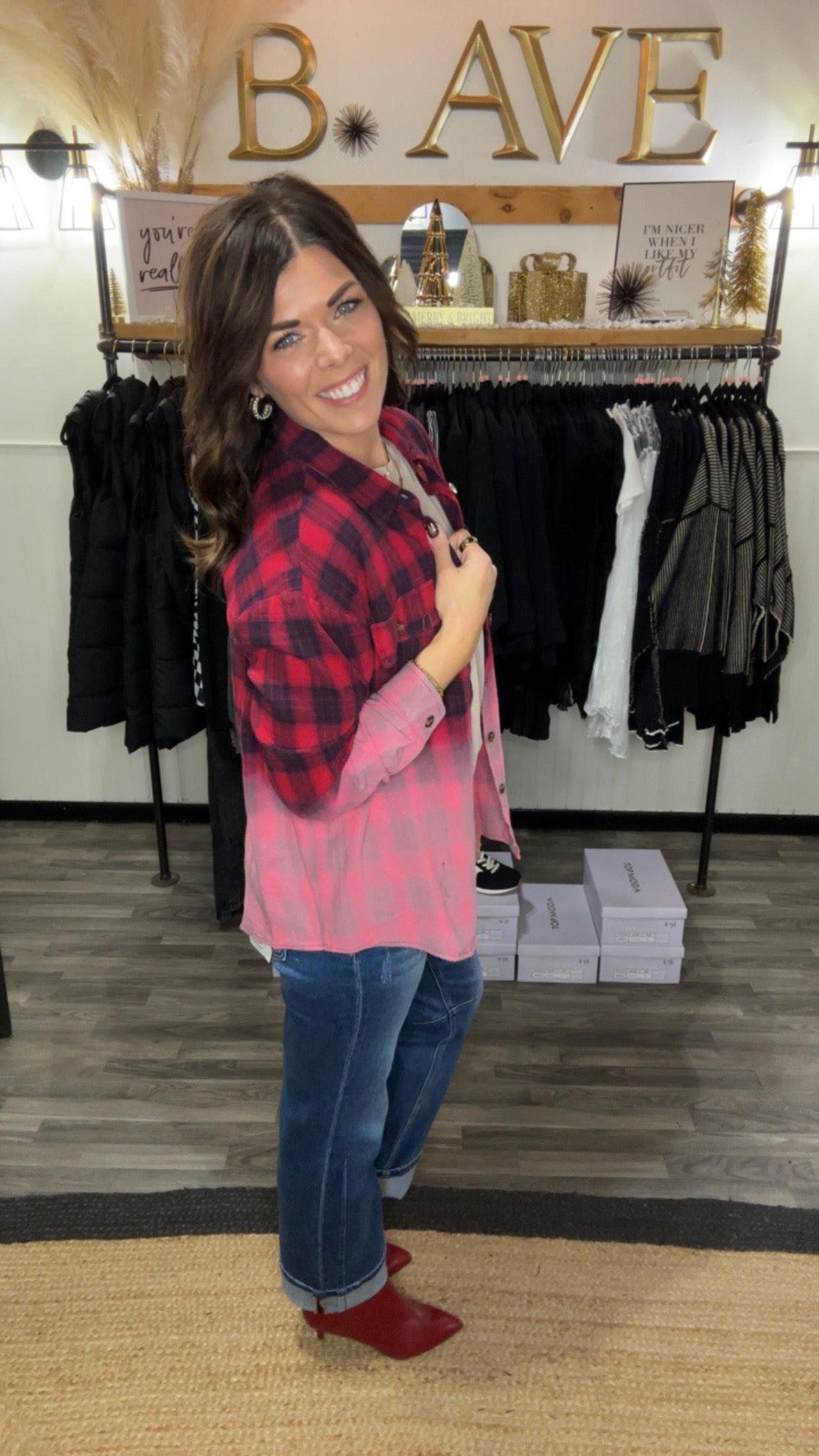 Red Plaid Bleached Bottom Shirt