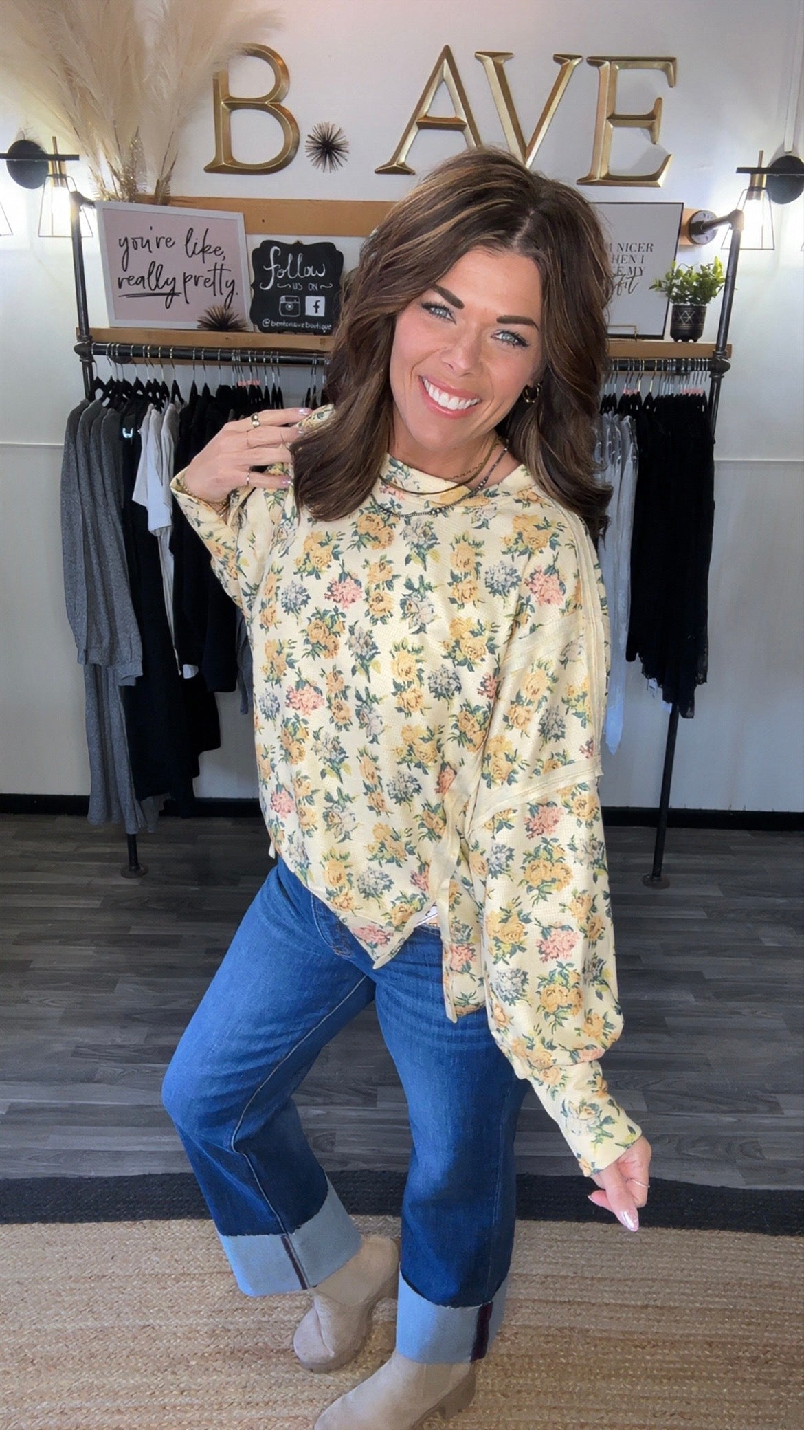 Buttercream Floral Waffle Loose Fit Top