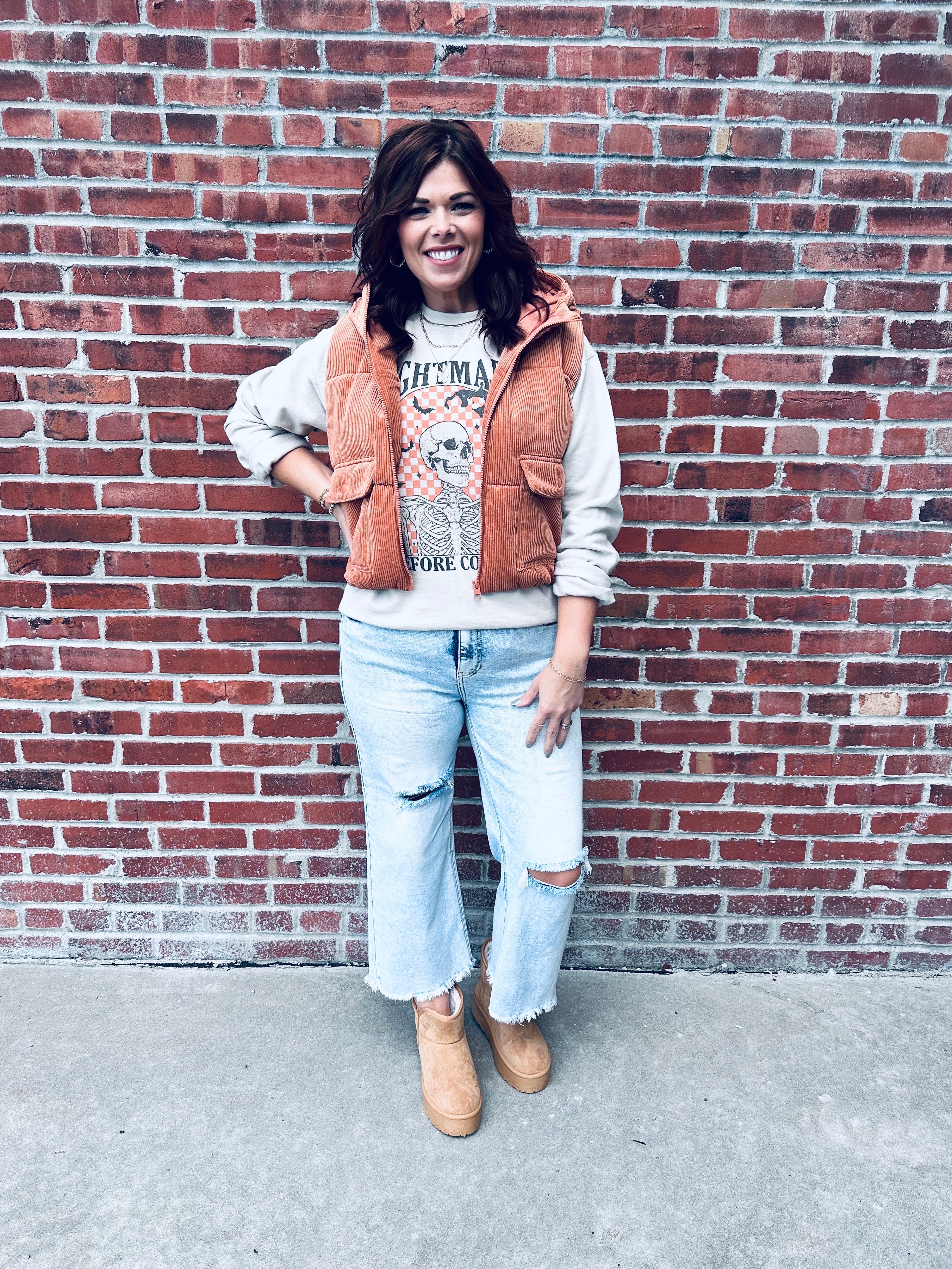 Pumpkin Spice Hooded Corduroy Vest