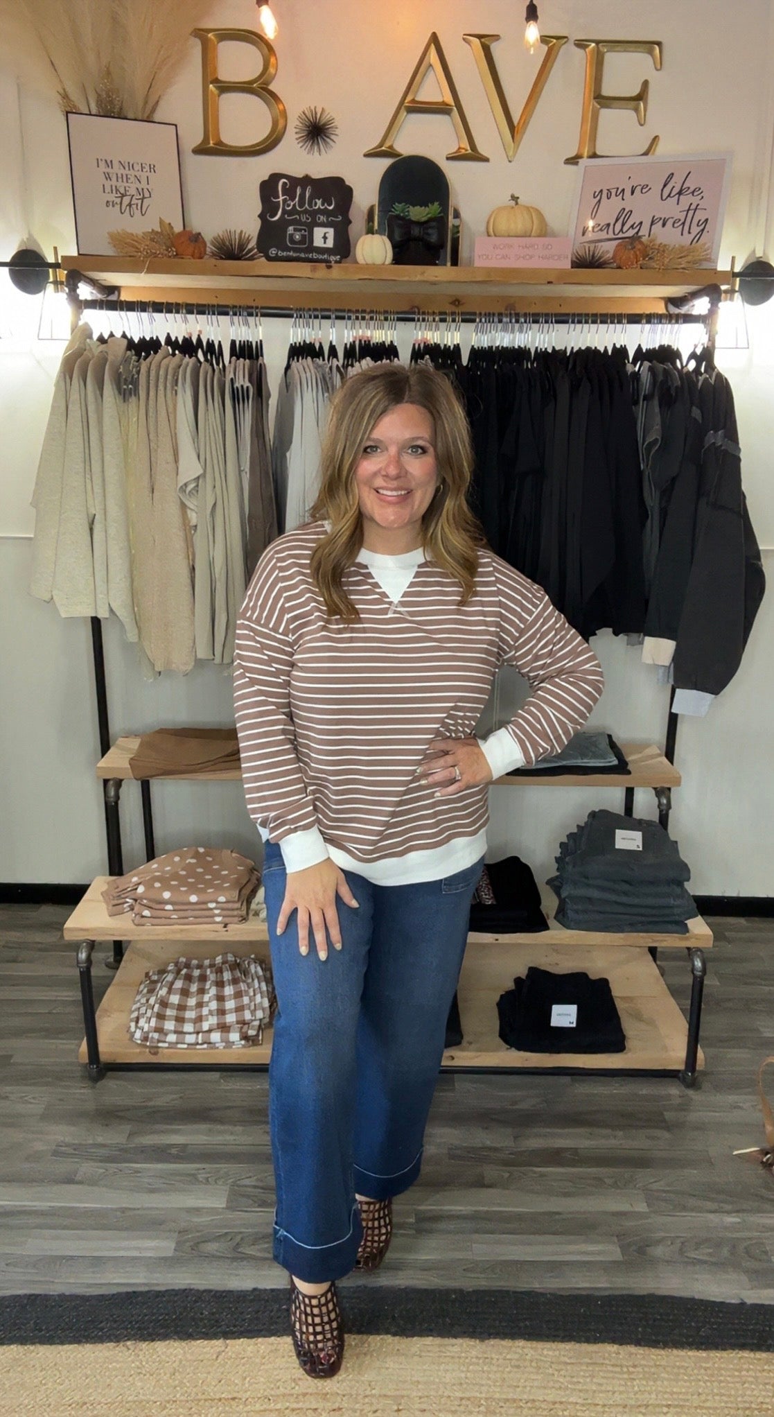 Striped Rib Banded Pullover