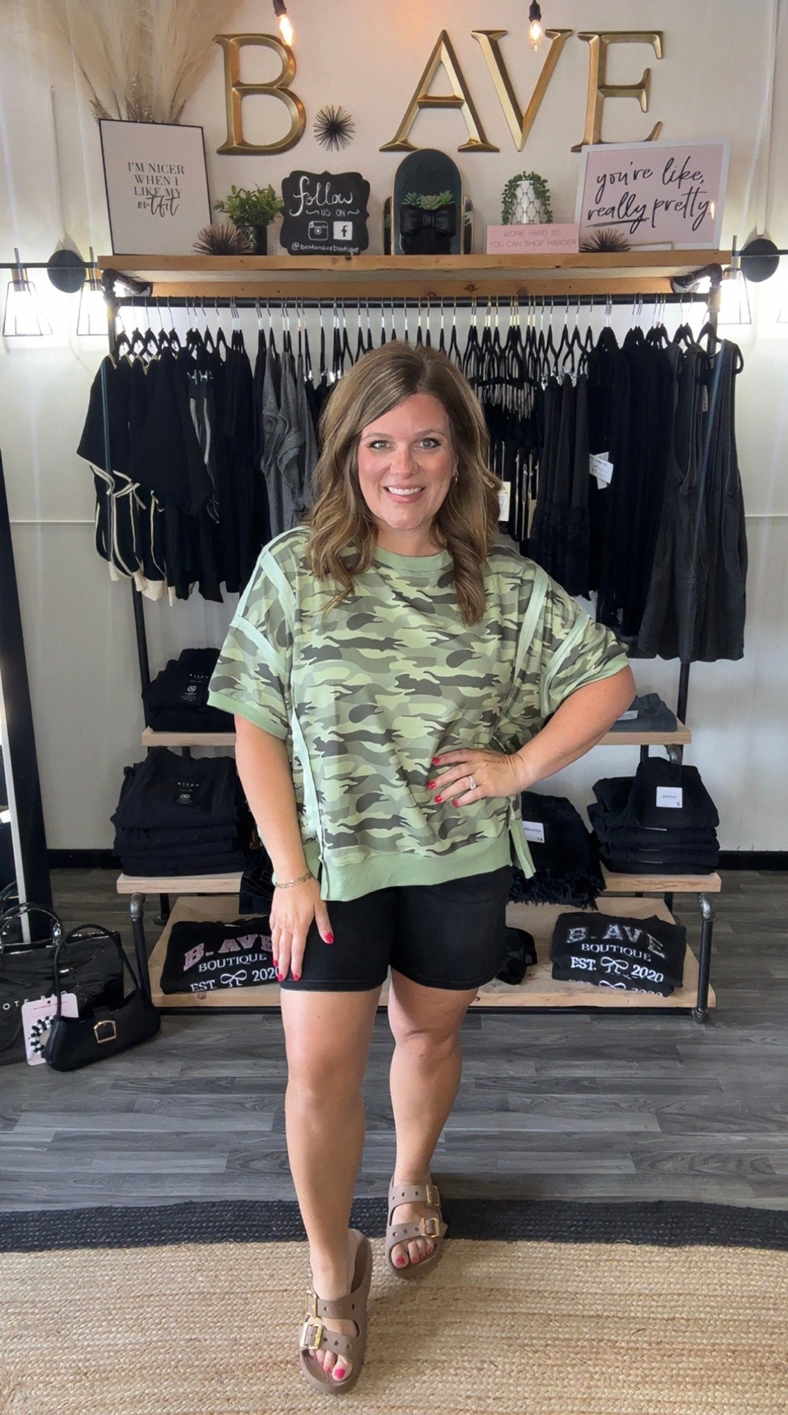 Olive Camo Loose Fit Waffle Top