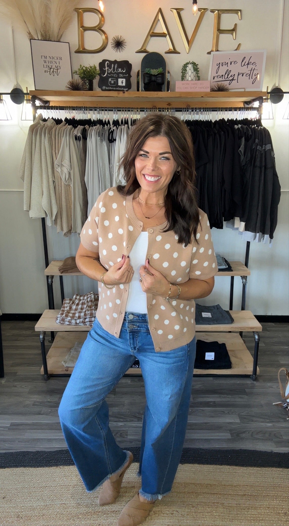 Khaki Polka Dot Short Sleeve Cardigan