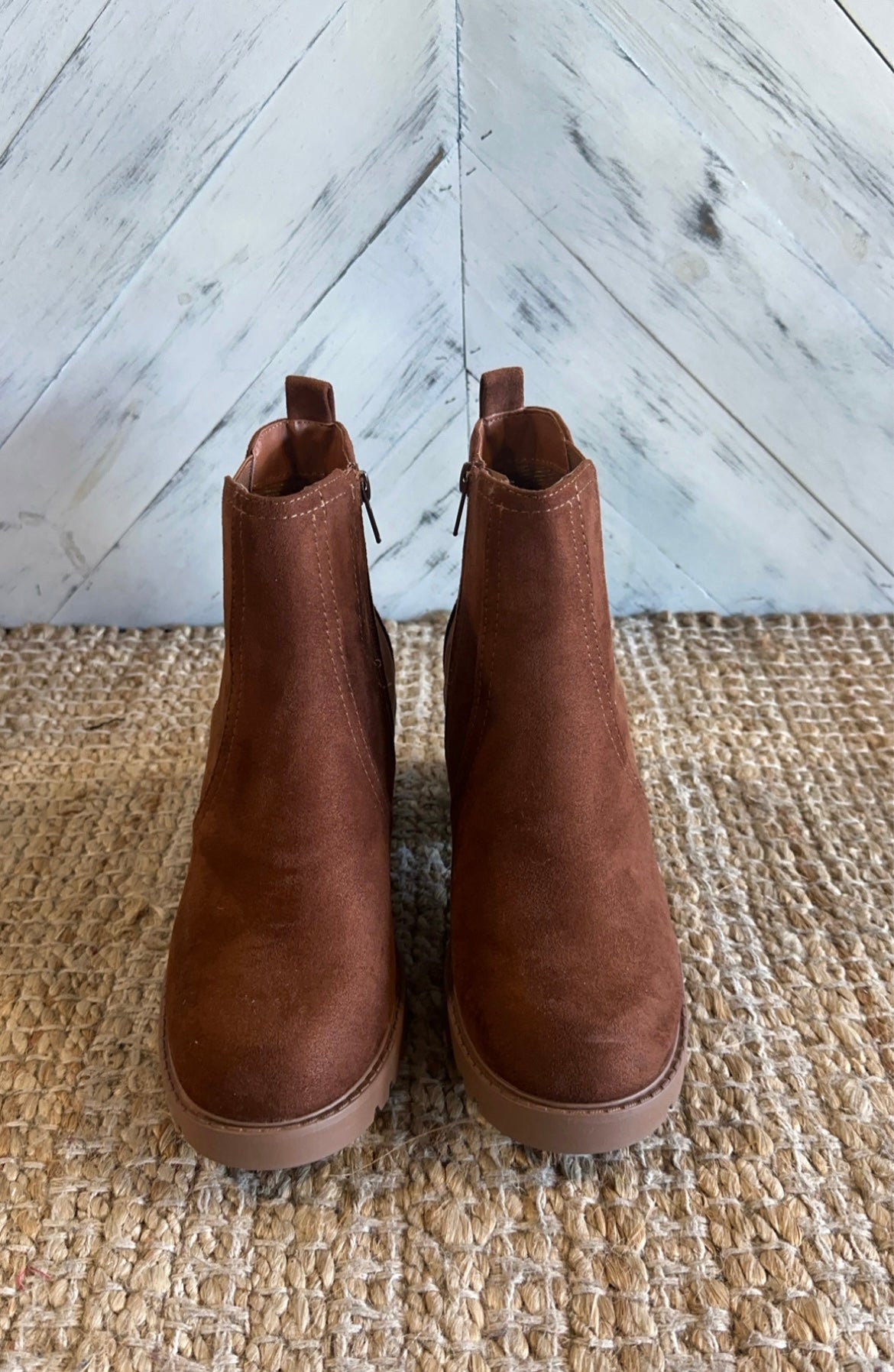 Walnut Suede Platform Ankle Boot