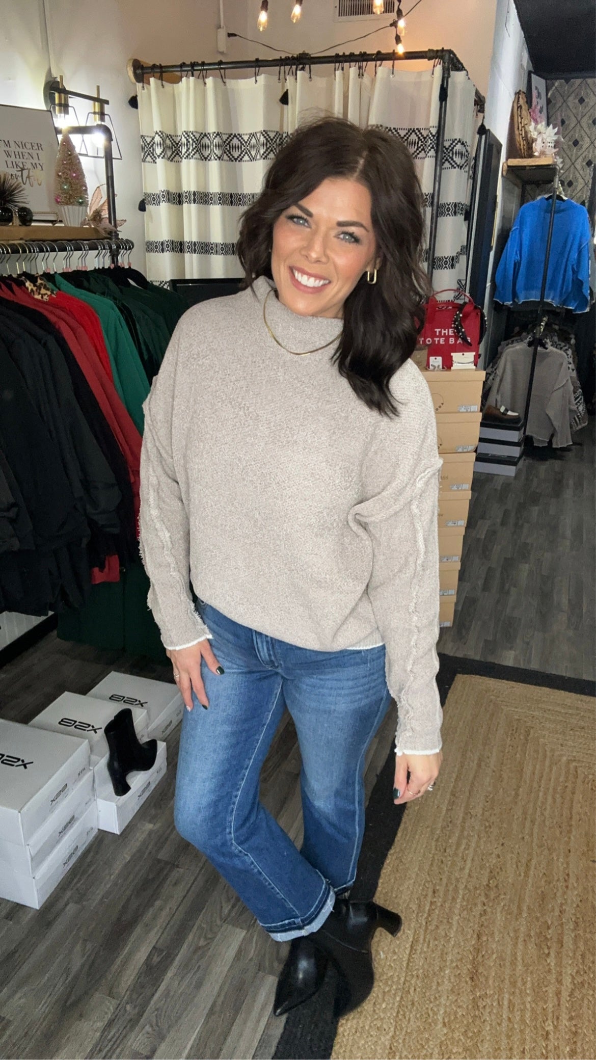 Heather Mocha Raw Seam Sweater