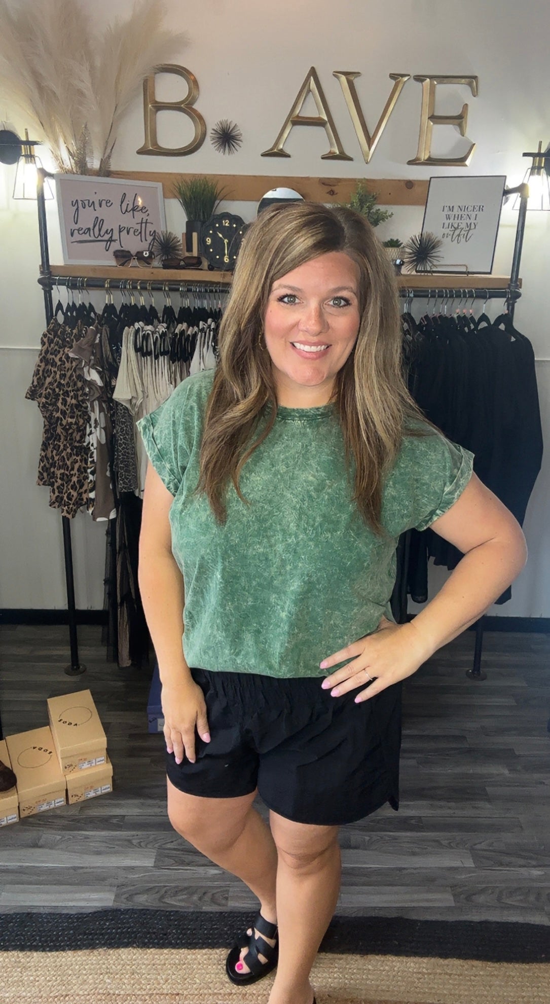 Dark Green Crinkle Wash Tee