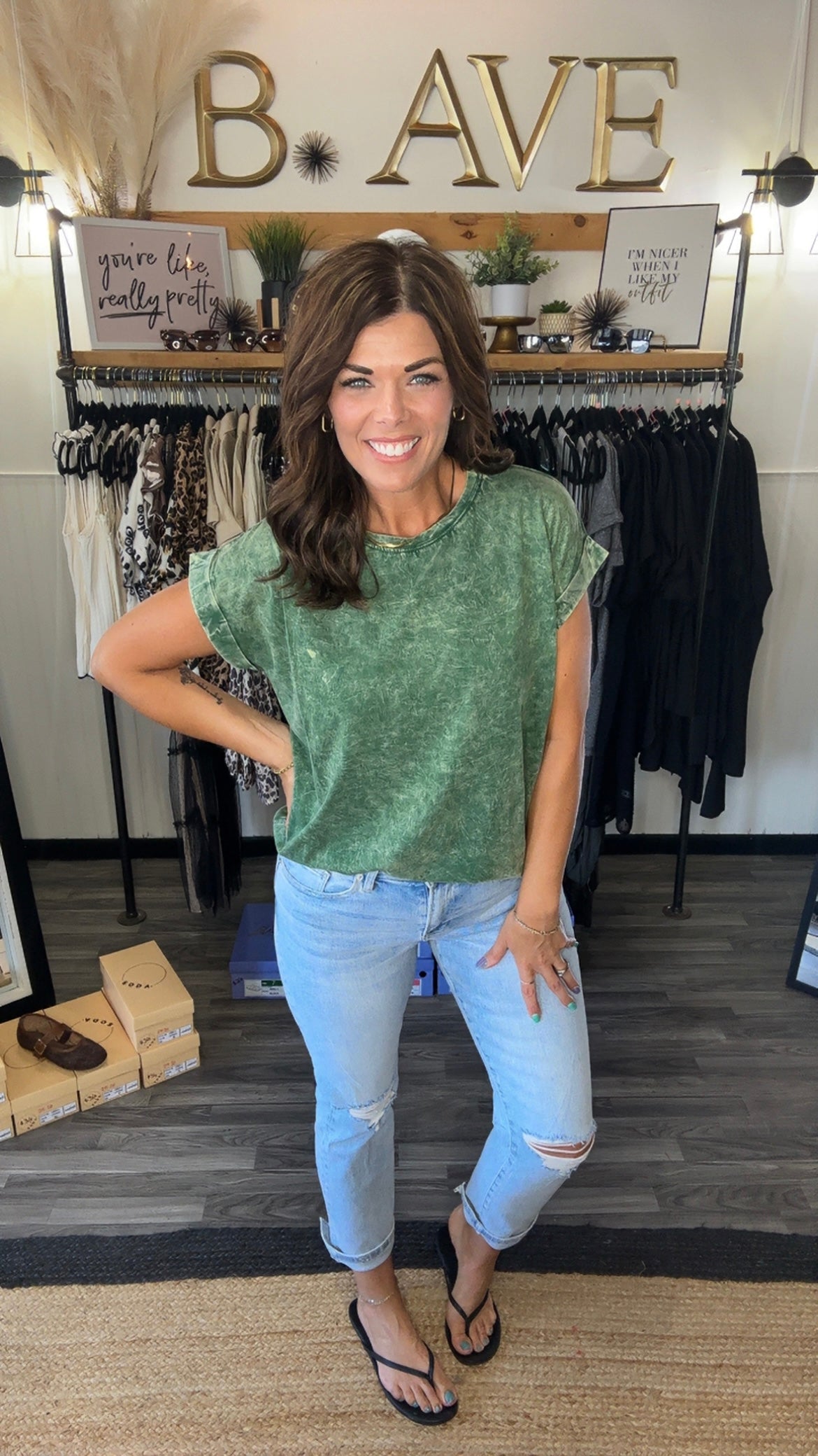 Dark Green Crinkle Wash Tee
