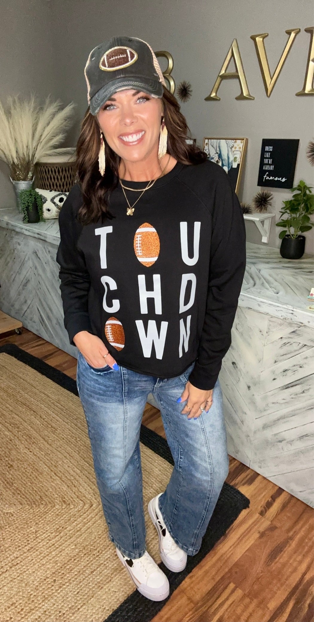 Black Glitter Football Touchdown Sweatshirt