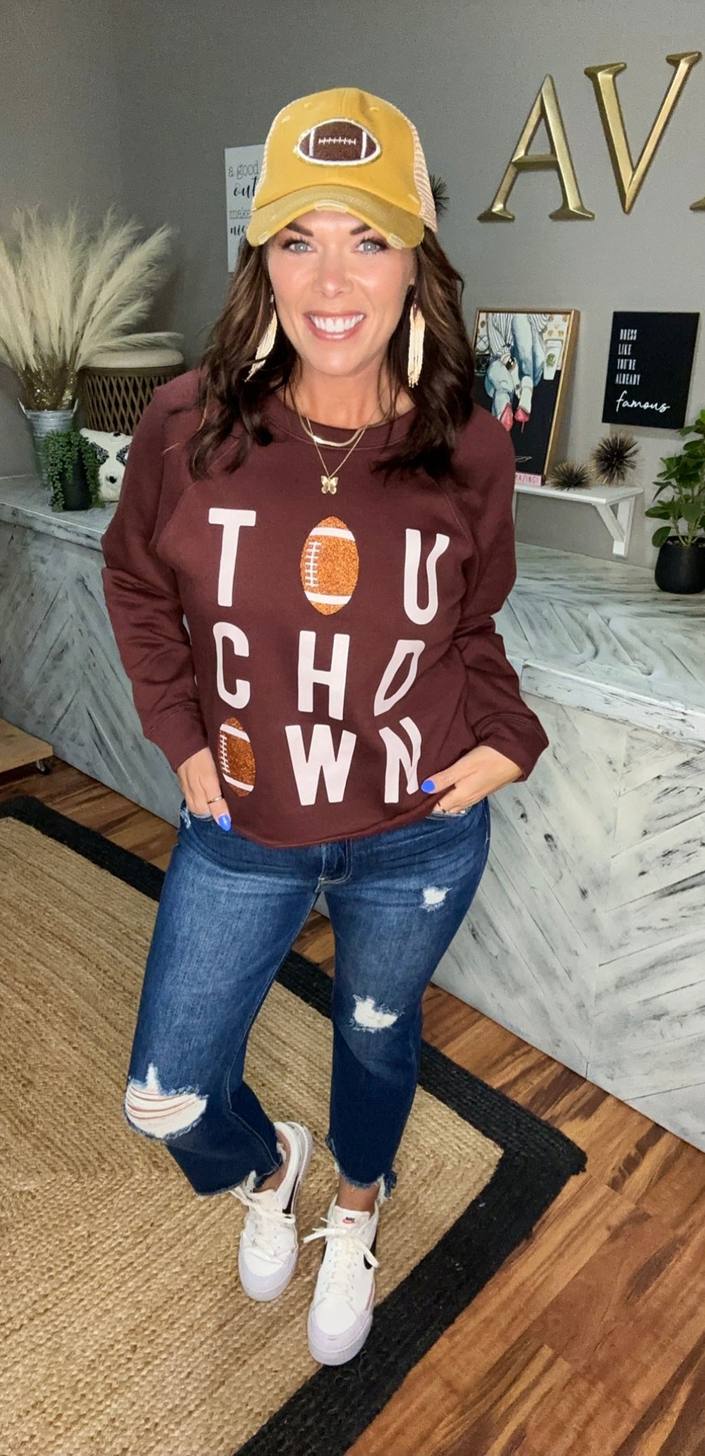 Brown Glitter Football Touchdown Sweatshirt