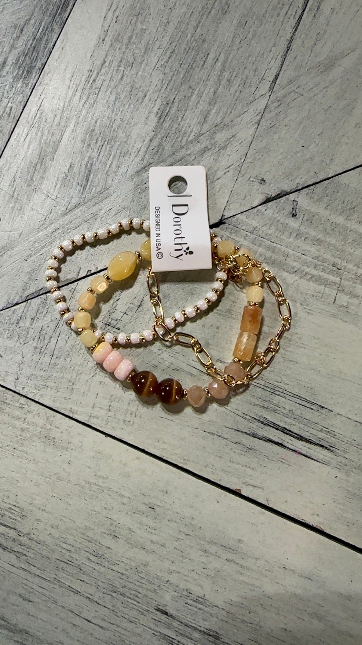 3 Layer Gold & Neutral Bead Bracelet Set