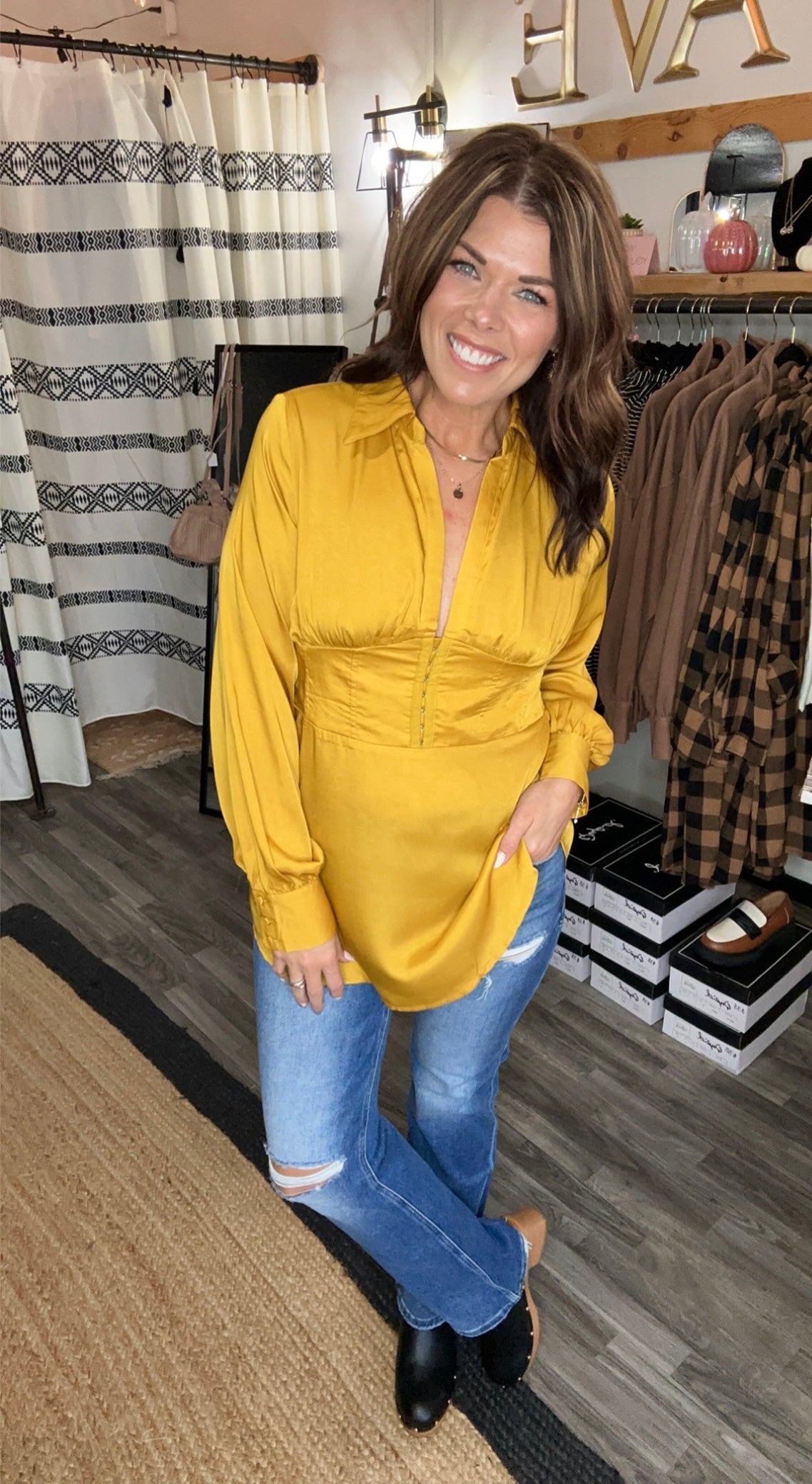 Golden Satin Corset Tunic Top