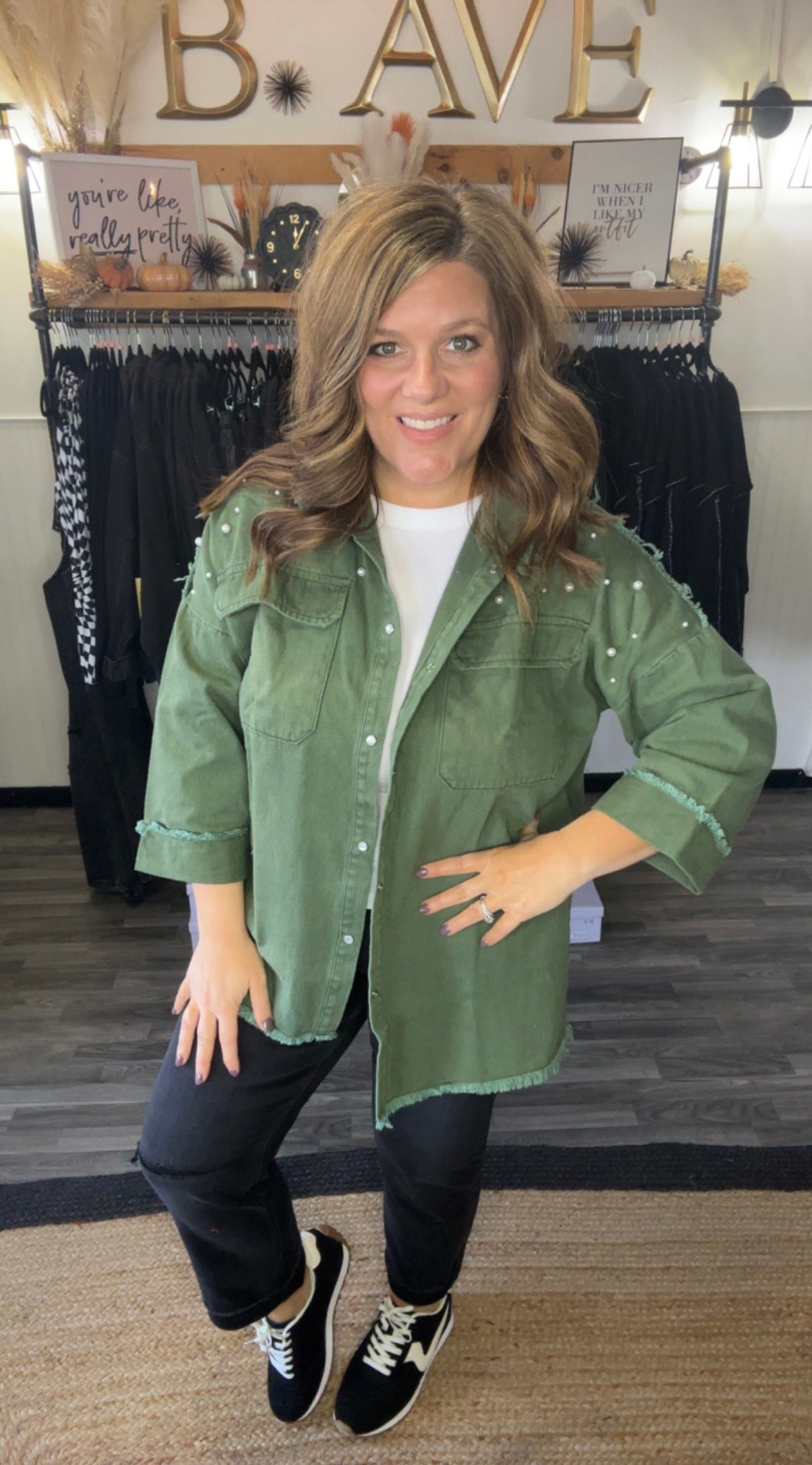 Pine Green Pearl Detail Jacket