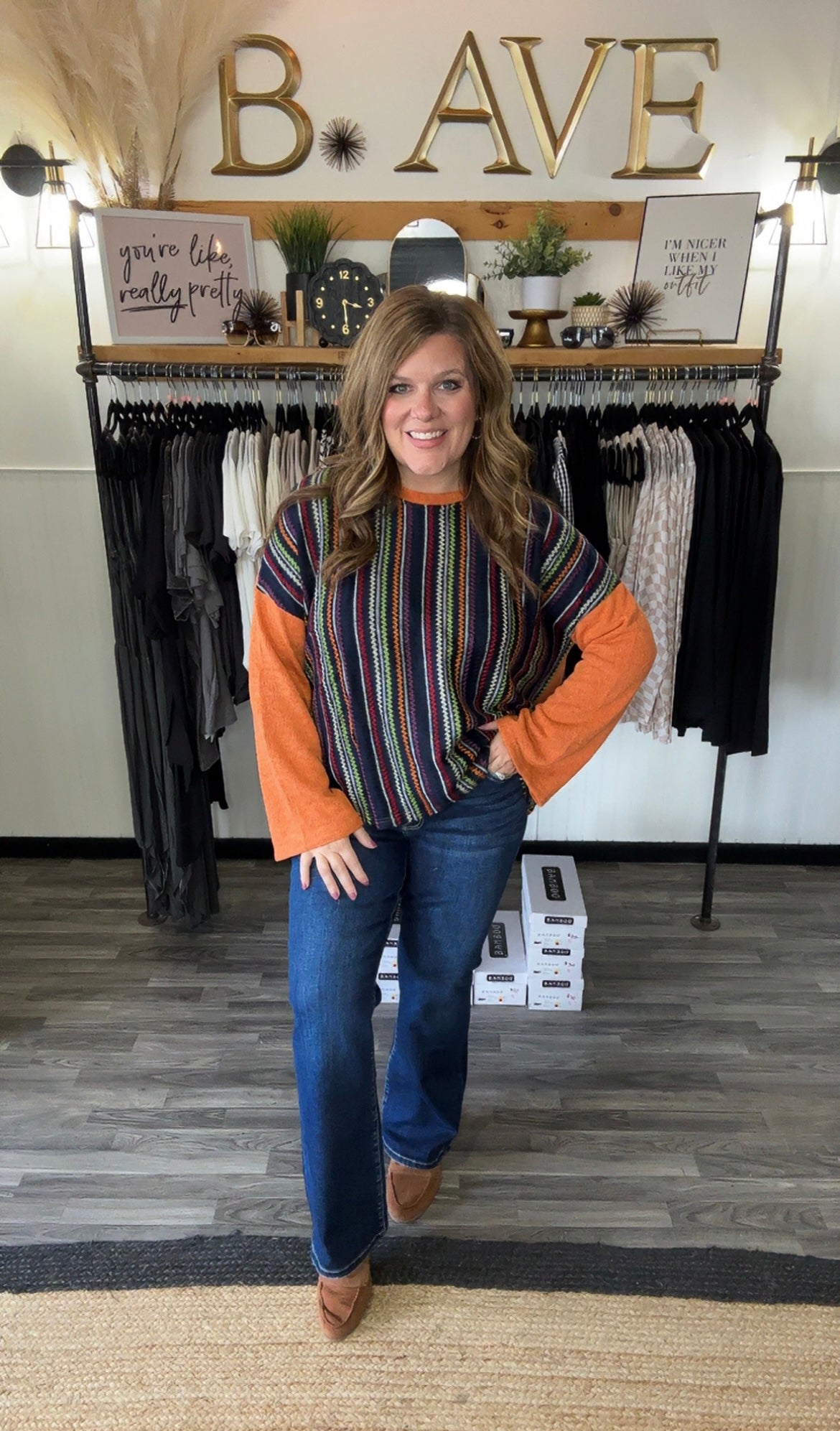 Pumpkin Multi Stripe Loose Knit Top