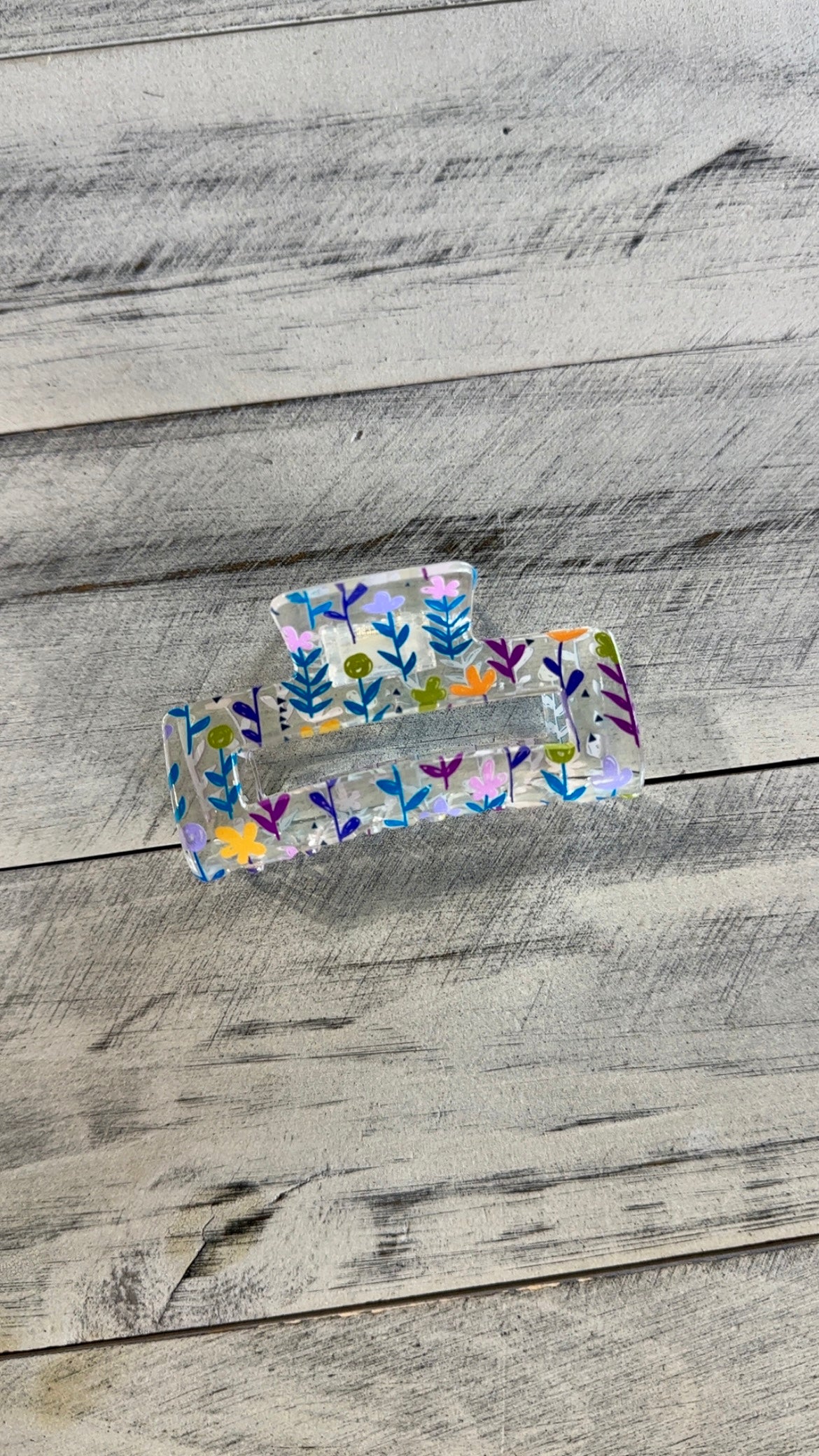 Clear Floral Rectangle Hair Clip
