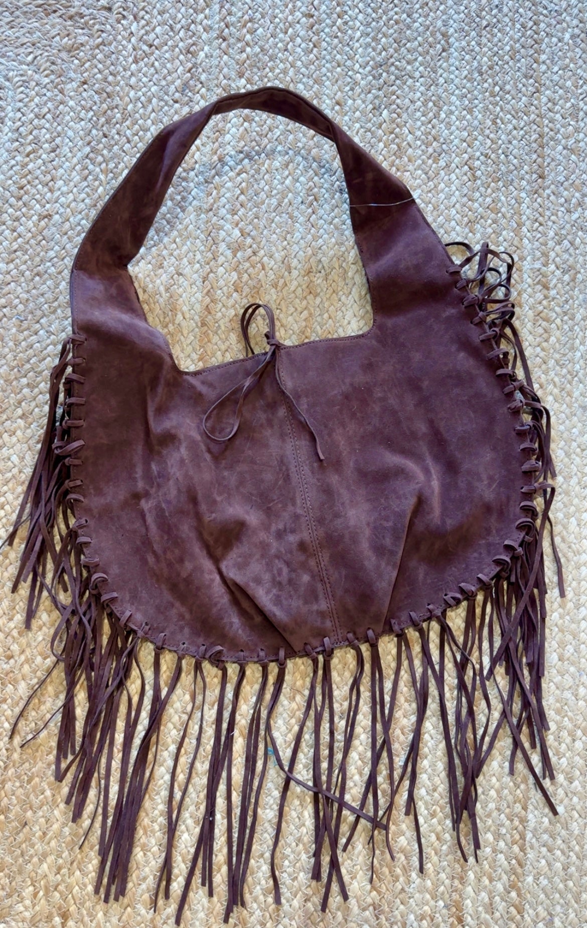 Suede Frayed Fringe Shoulder Bag