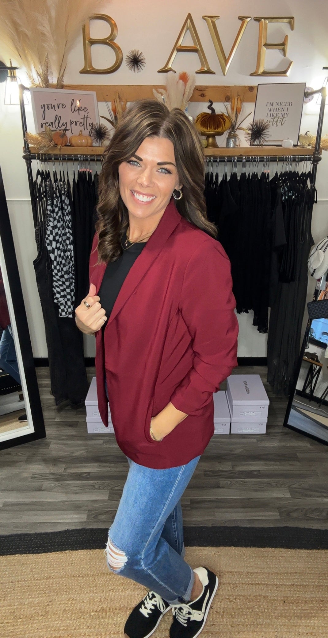 Ruched 3/4 Sleeve Classic Blazer