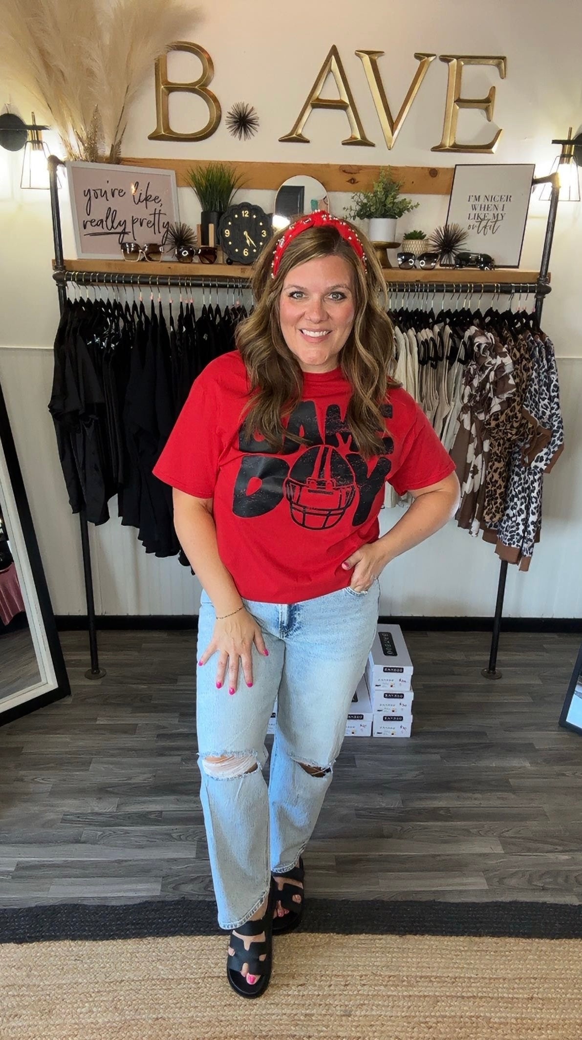 Red & Black Game Day Helmet Graphic Tee