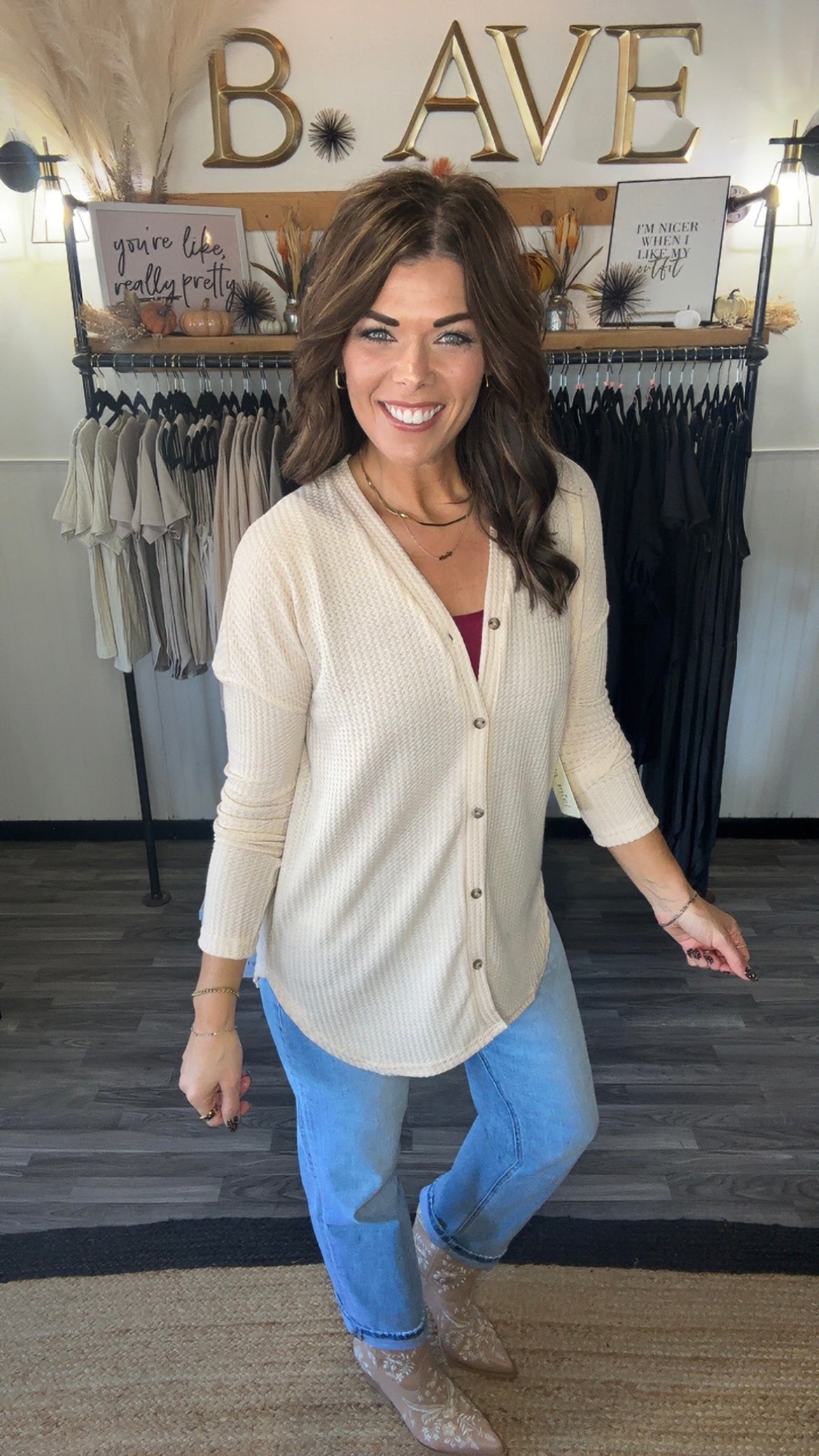 Waffle Button Down Cardigan