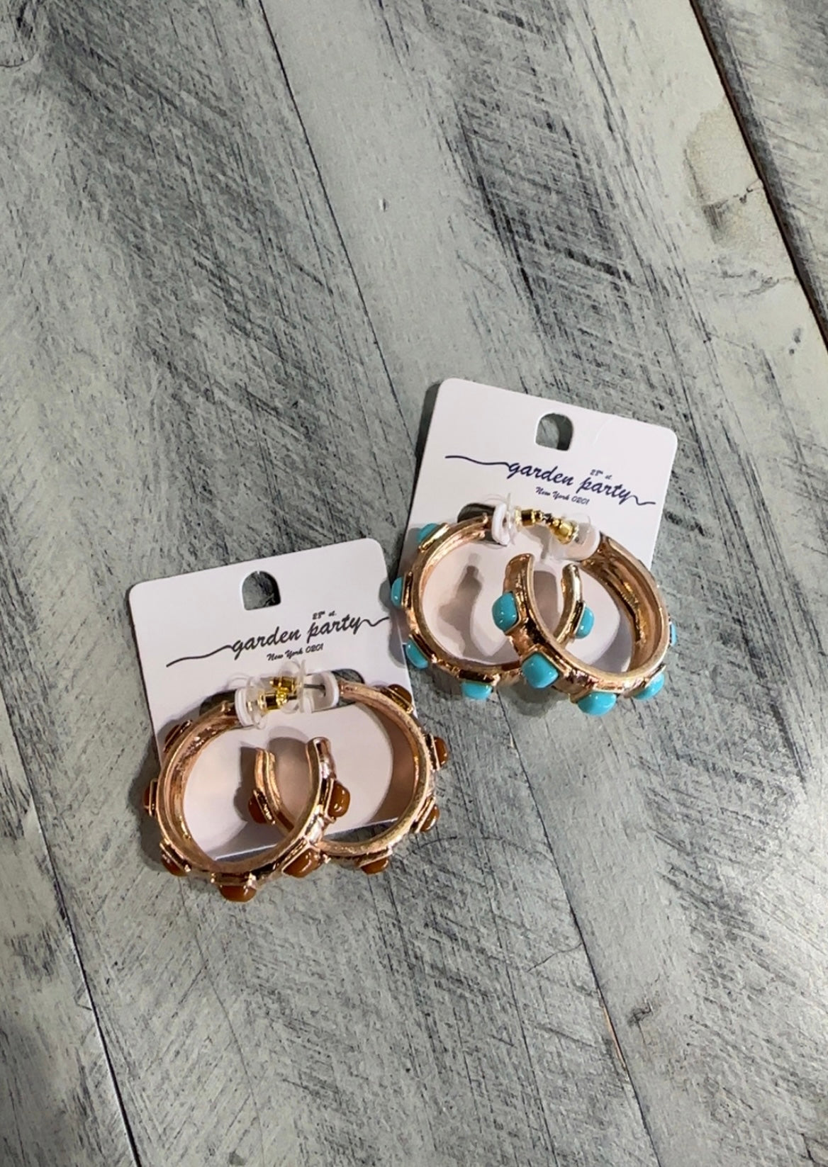 Gold & Square Acrylic Stone Hoop Earrings