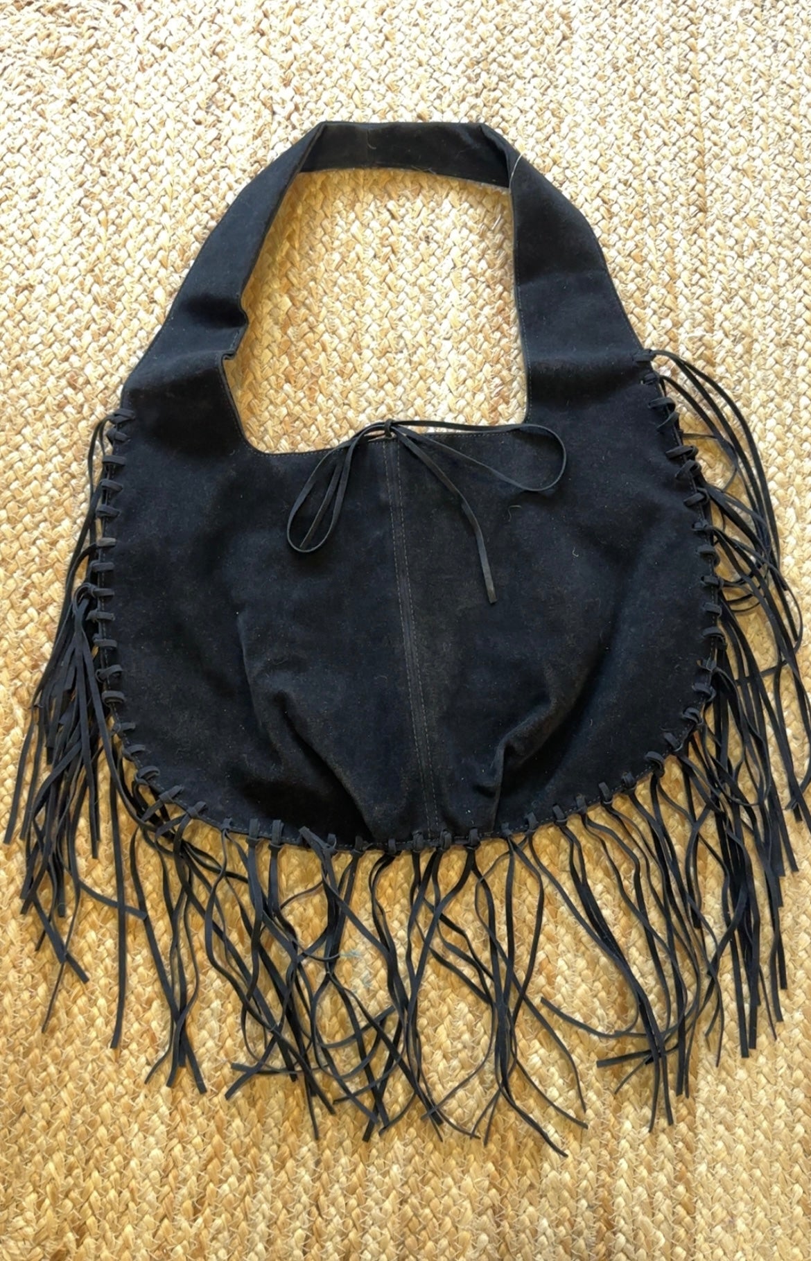 Suede Frayed Fringe Shoulder Bag
