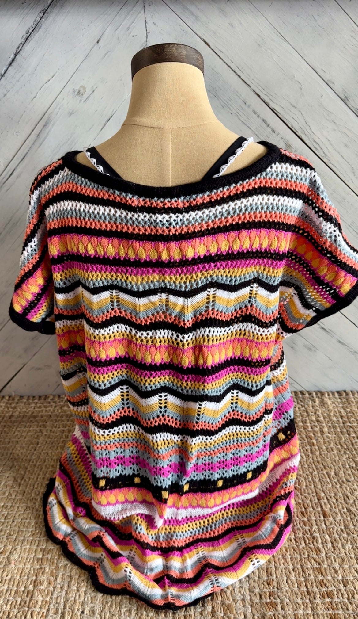Black Multi Stripe Knit Swim Cover Up