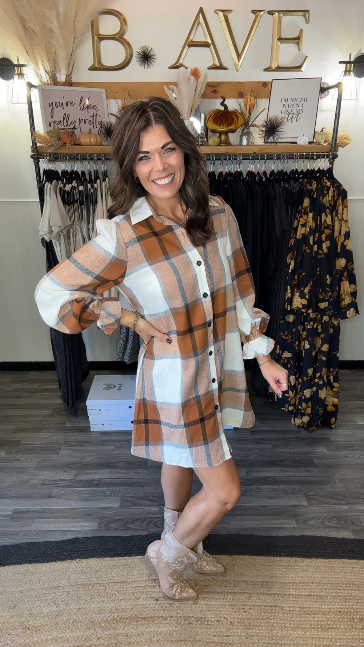 Camel & Khaki Plaid Shirt Dress