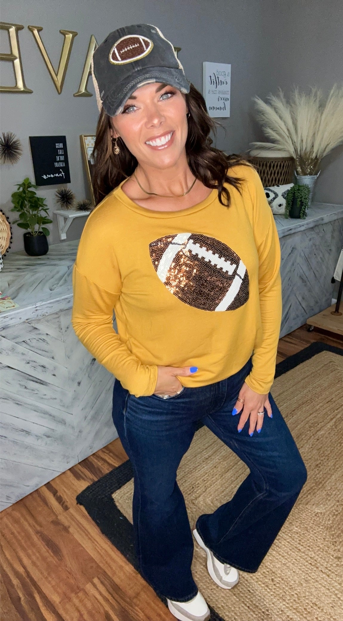 Gold French Terry Sequin Football Top