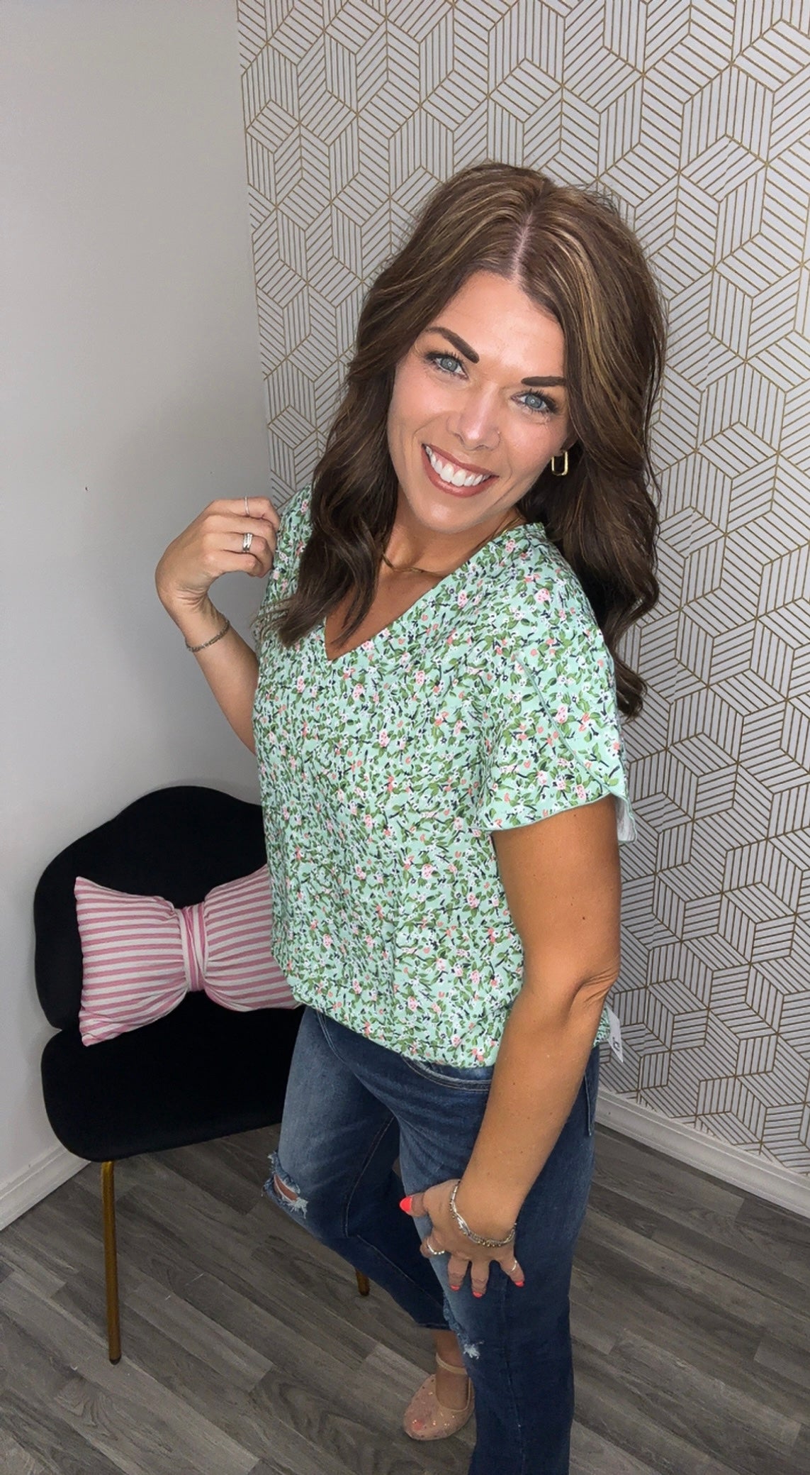 Light Green Boho Floral Blouse